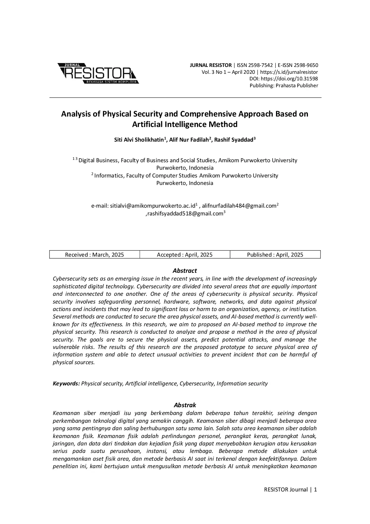 JURIS Analysis of Physical Security and Comprehensive Approach Based on Artificial Intelligence Method