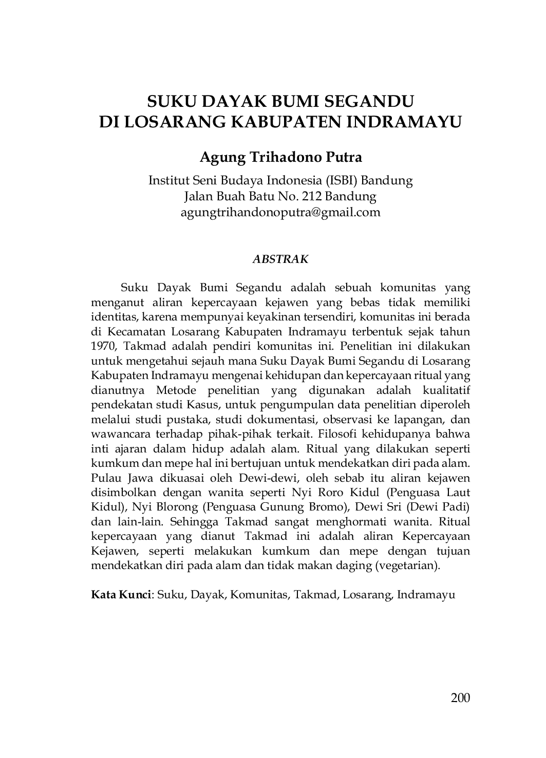 JURIS Suku Dayak Bumi Segandu Di Losarang Kabupaten Indramayu