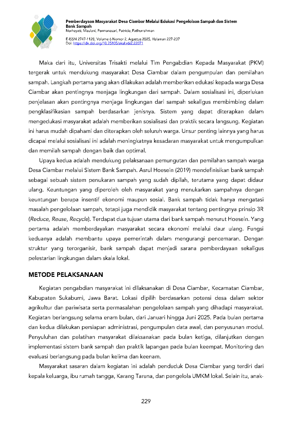 JURIS Pemberdayaan Masyarakat Desa Ciambar Melalui Edukasi Pengelolaan Sampah Dan Sistem Bank Sampah