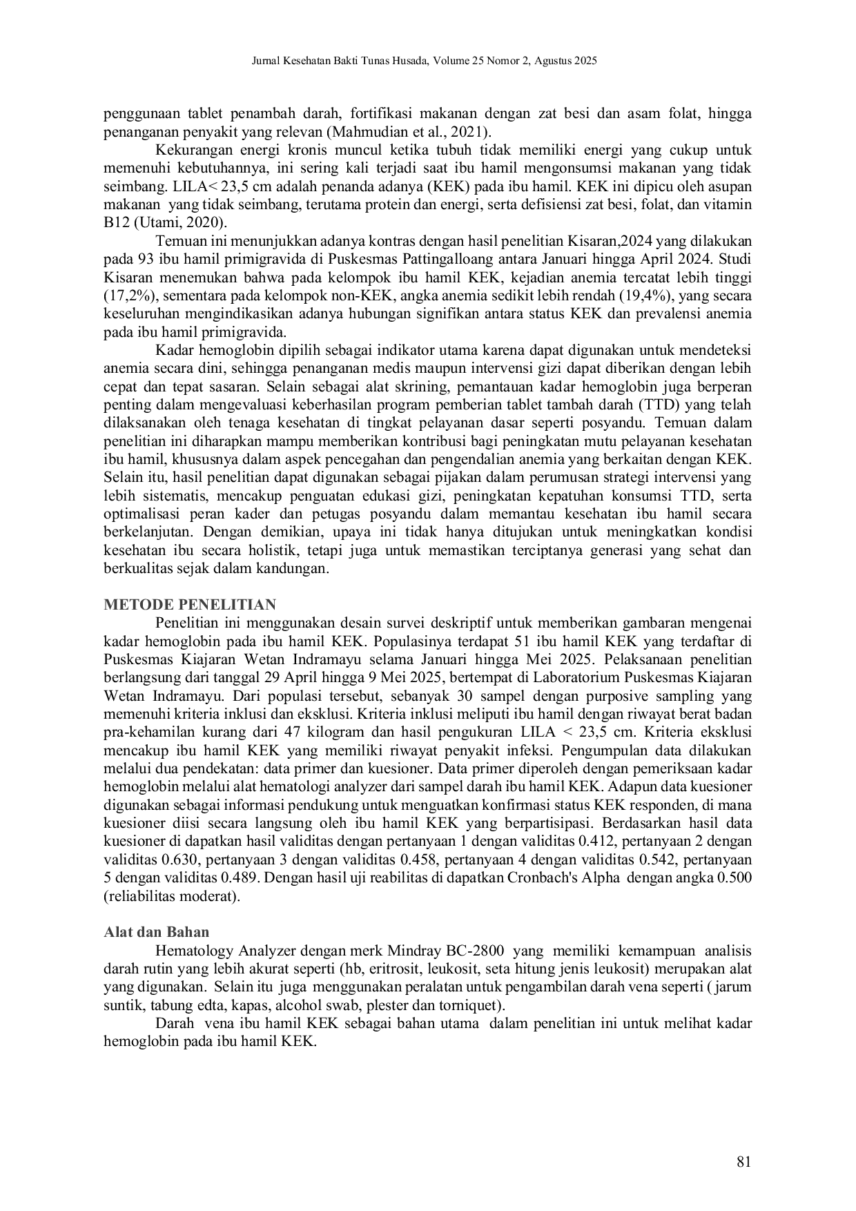 JURIS Gambaran Kadar Hemoglobin Pada Ibu Hamil Dengan Kek Kekurangan Energi Kronis