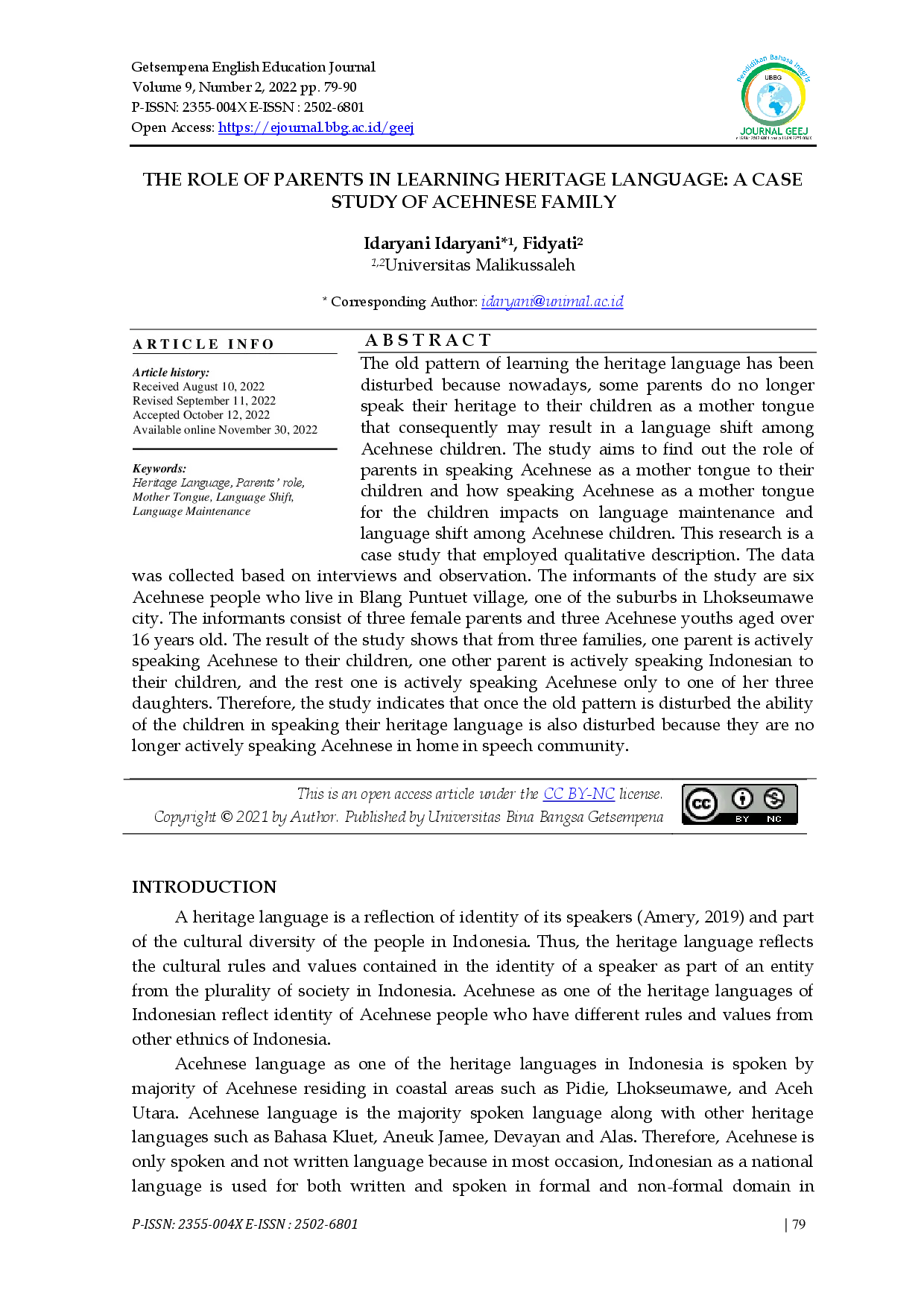 juris The Role of Parents in Learning Heritage Language A Case Study of Acehnese Family