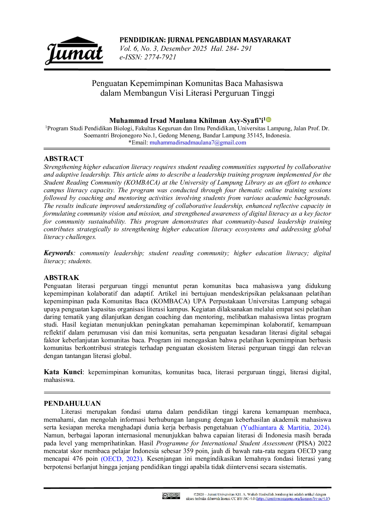 JURIS Penguatan Kepemimpinan Komunitas Baca Mahasiswa dalam Membangun Visi Literasi Perguruan Tinggi