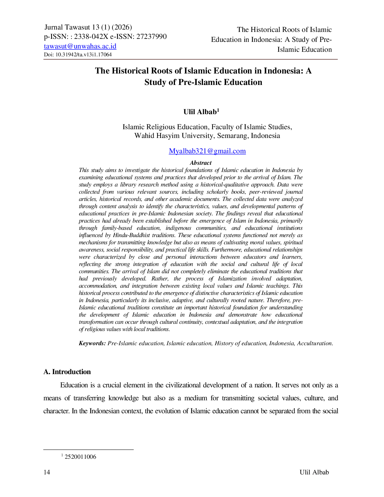 JURIS The Historical Roots of Islamic Education in Indonesia A Study of Pre Islamic Education