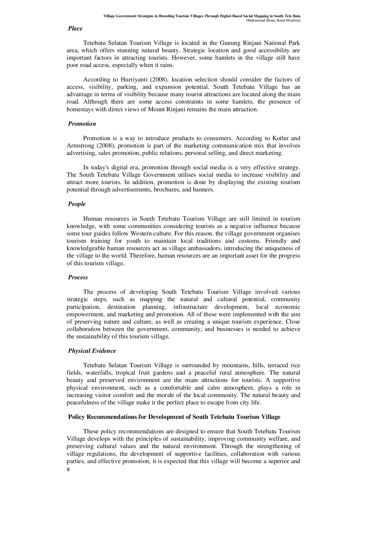 JURIS Village Government Strategies in Branding Tourism Villages Through Digital Based Social Mapping in South Tete Batu