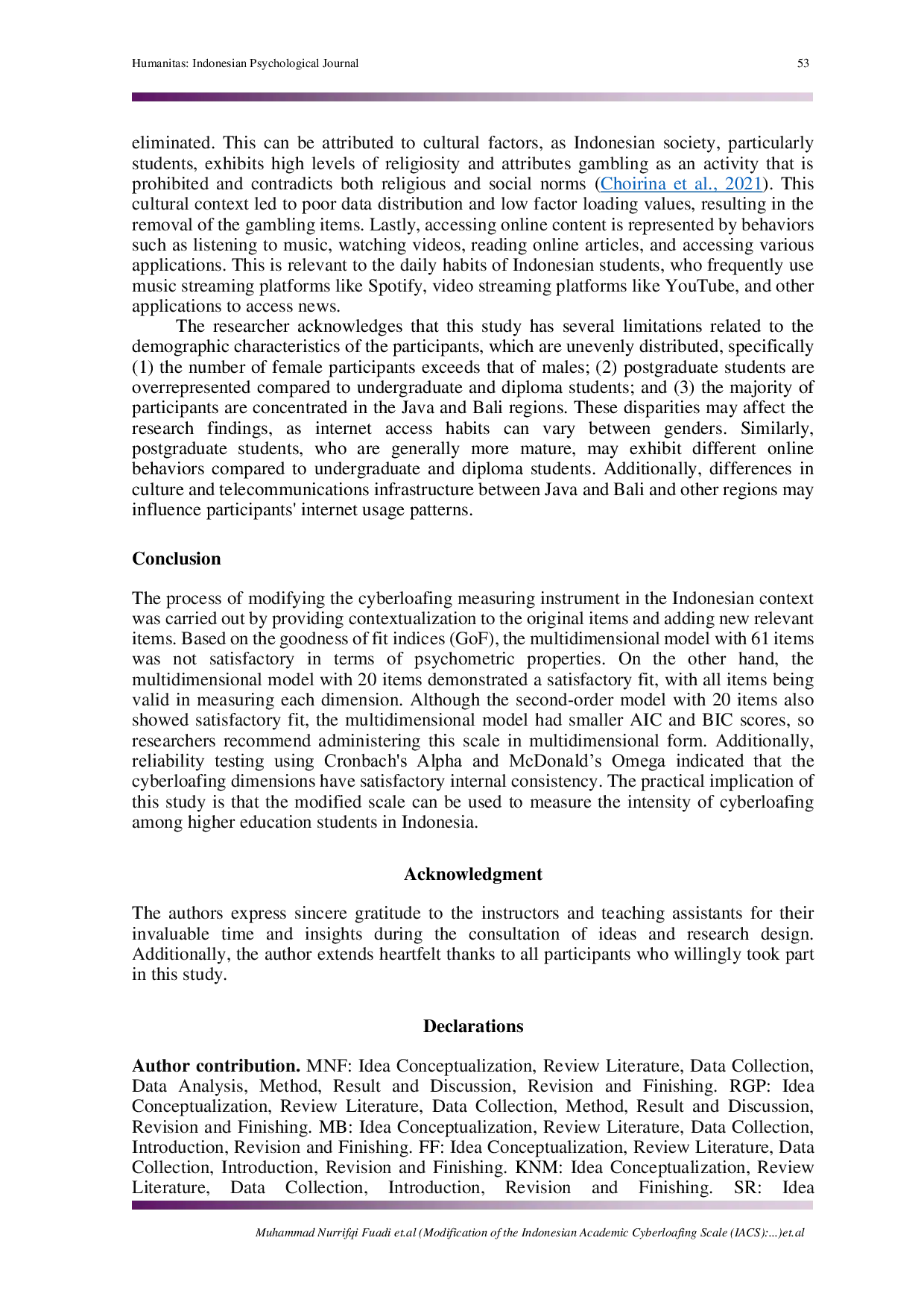 JURIS Modification of the Indonesian Academic Cyberloafing Scale IACS A tool for assessing online deviance in educational contexts