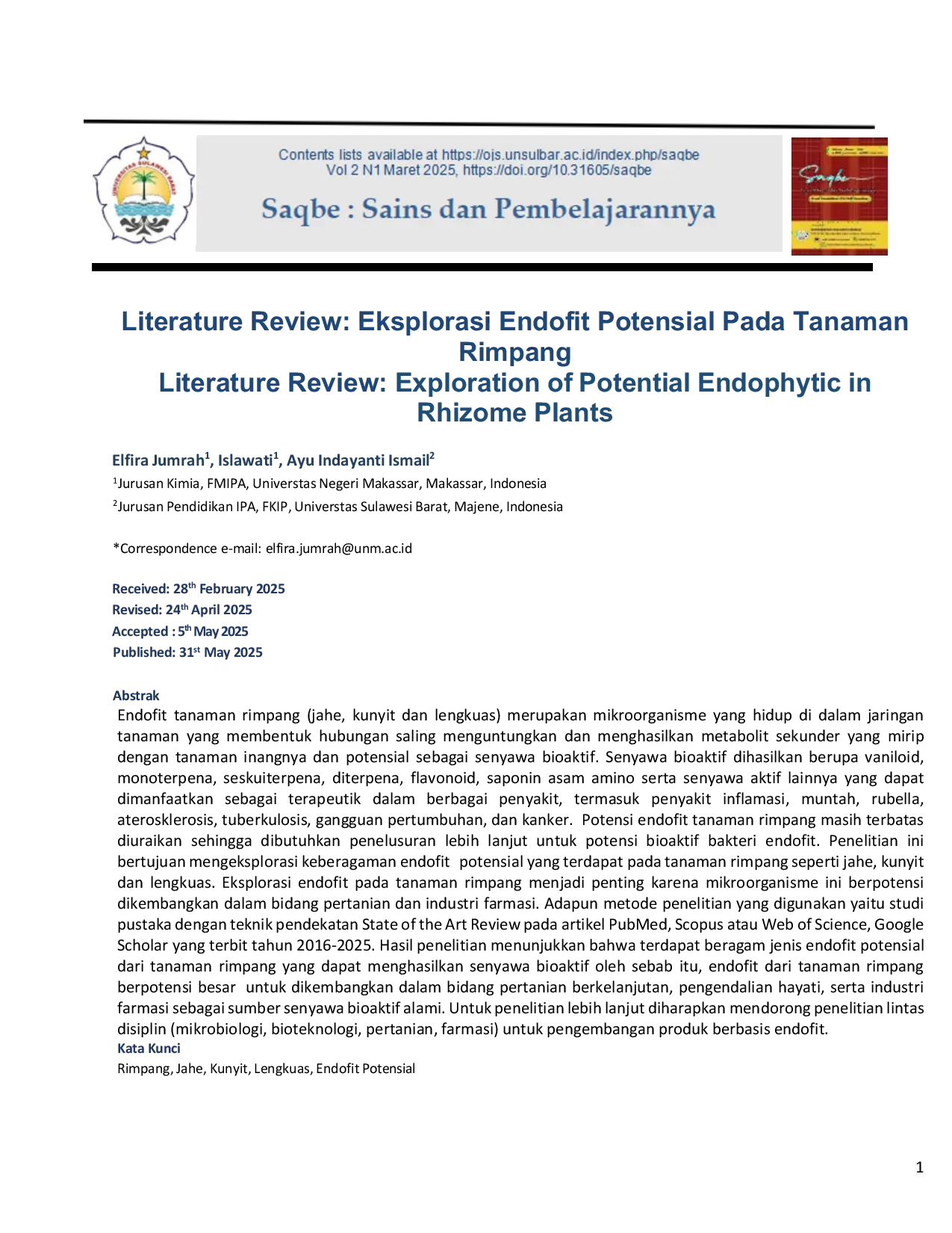 JURIS Eksplorasi Endofit Potensial Pada Tanaman Rimpang