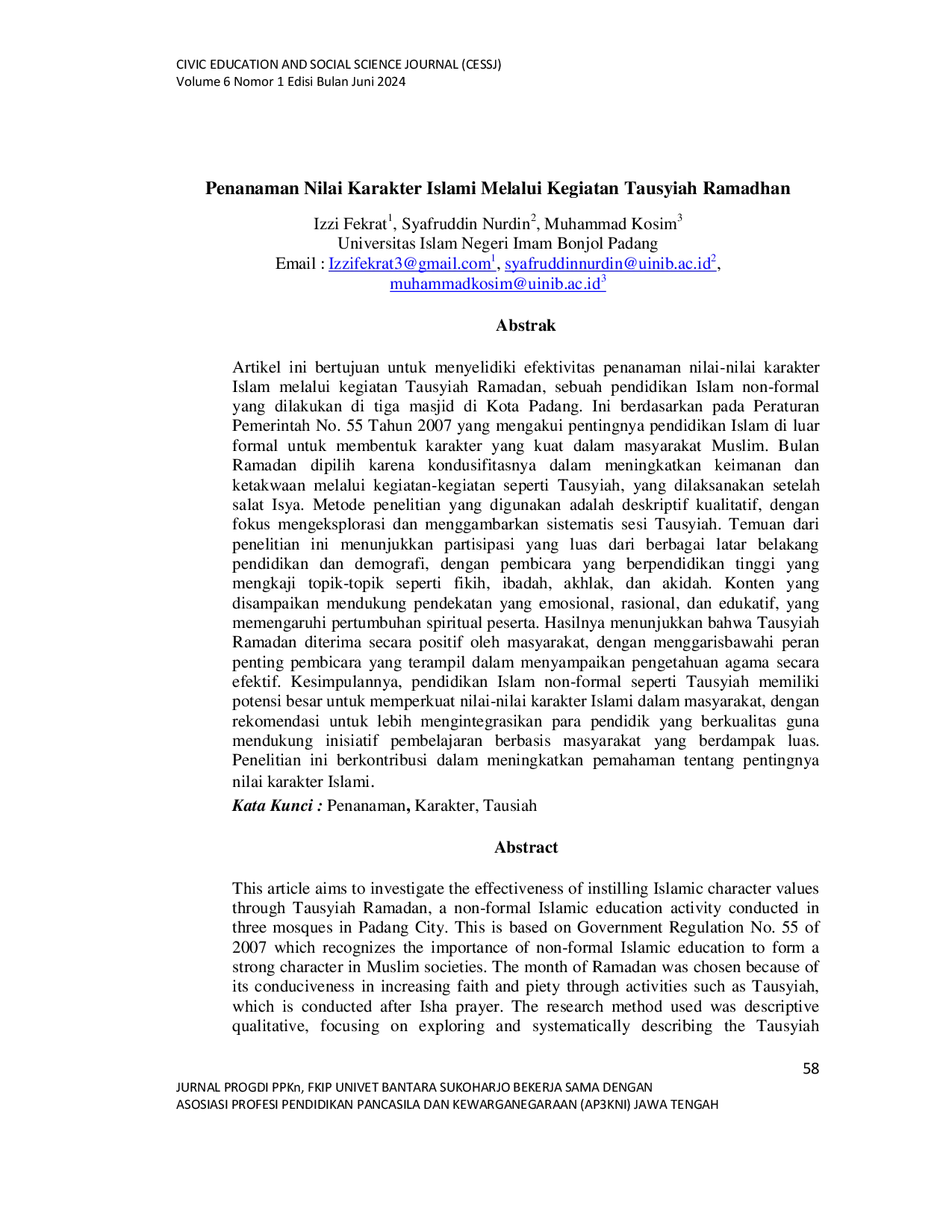 JURIS Penanaman Nilai Karakter Islami Melalui Kegiatan Tausyiah Ramadhan