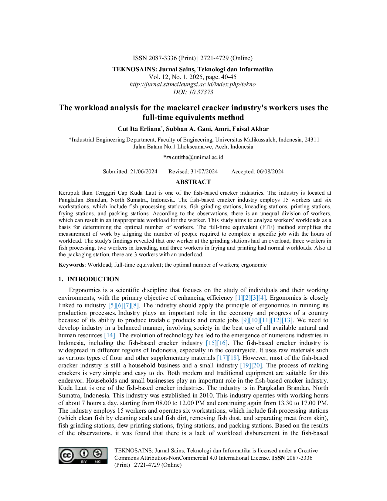 JURIS The workload analysis for the mackarel cracker industry s workers uses the full time equivalents method