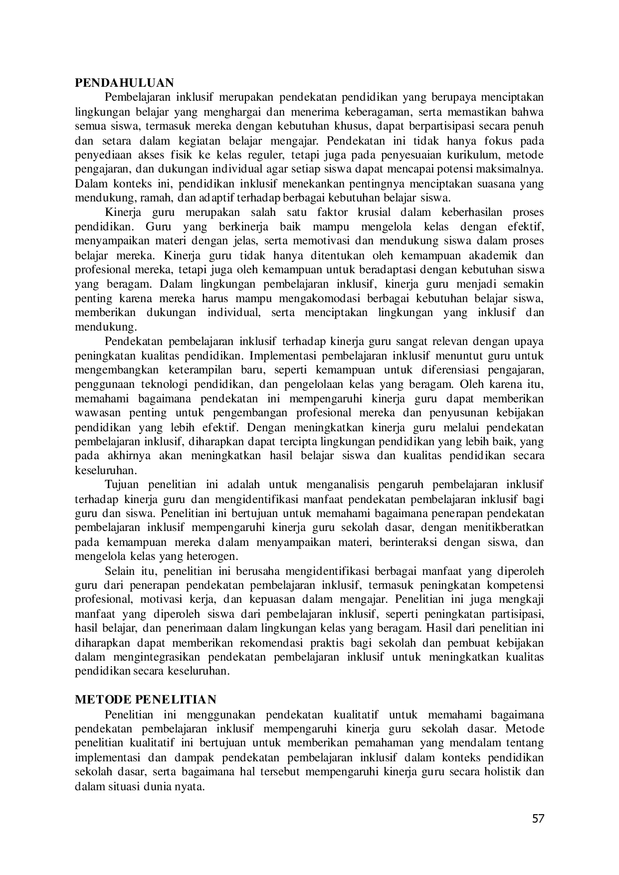 juris Pengaruh Pendekatan Pembelajaran Inklusif Terhadap Kinerja Guru Sekolah Dasar