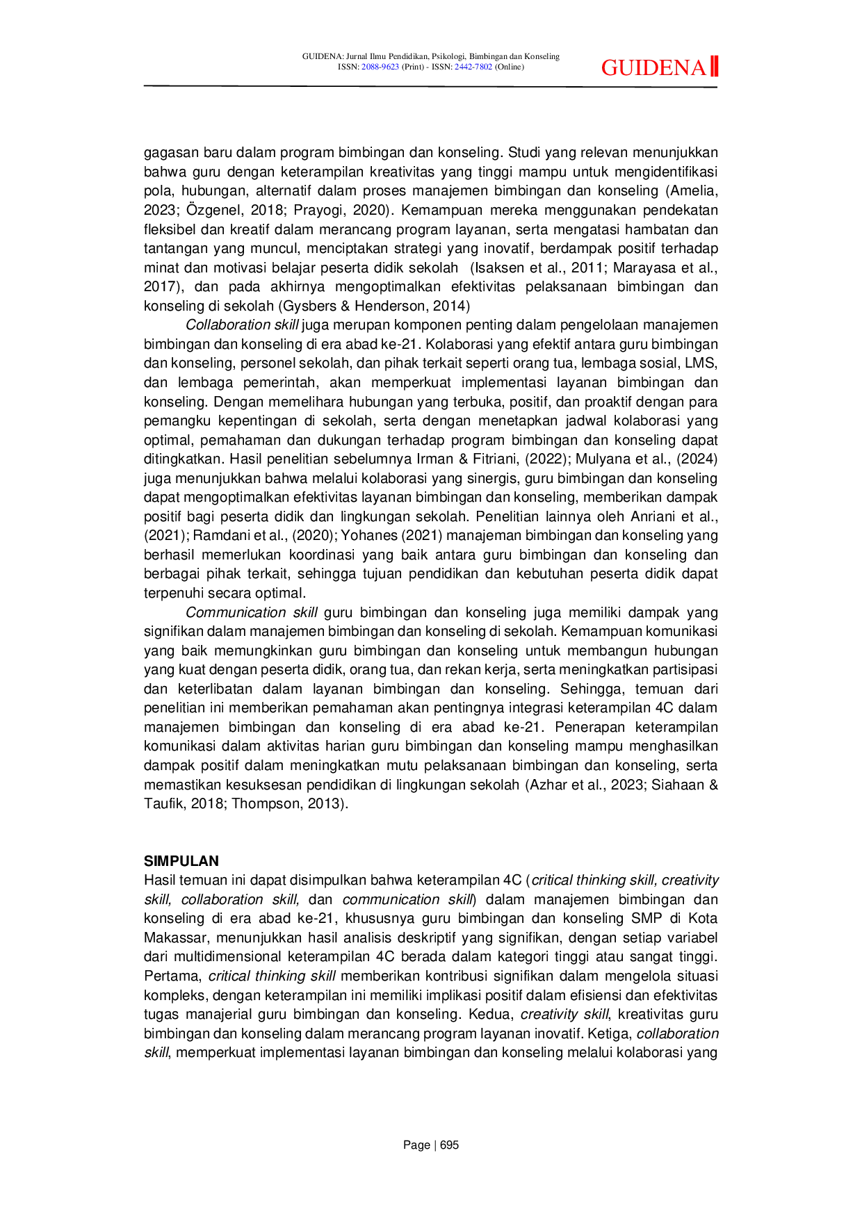 JURIS Profil Keterampilan 4C Guru Bimbingan dan Konseling SMP di Kota Makassar Implikasinya dalam Manajemen Bimbingan dan Konseling di Abad 21