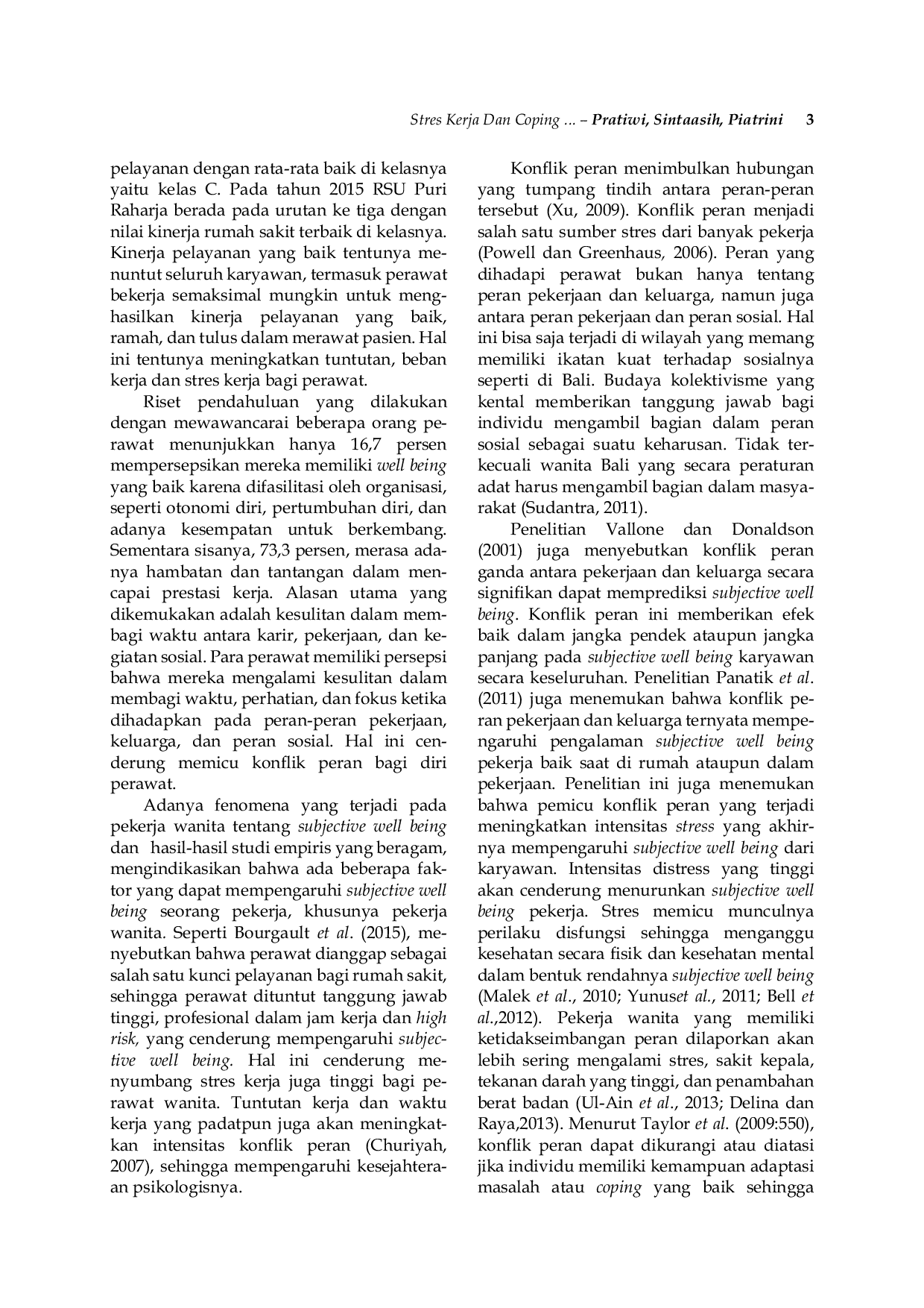 JURIS Stres Kerja Dan Coping Dalam Mediasi Konflik Peran Terhadap Subjective Well Being