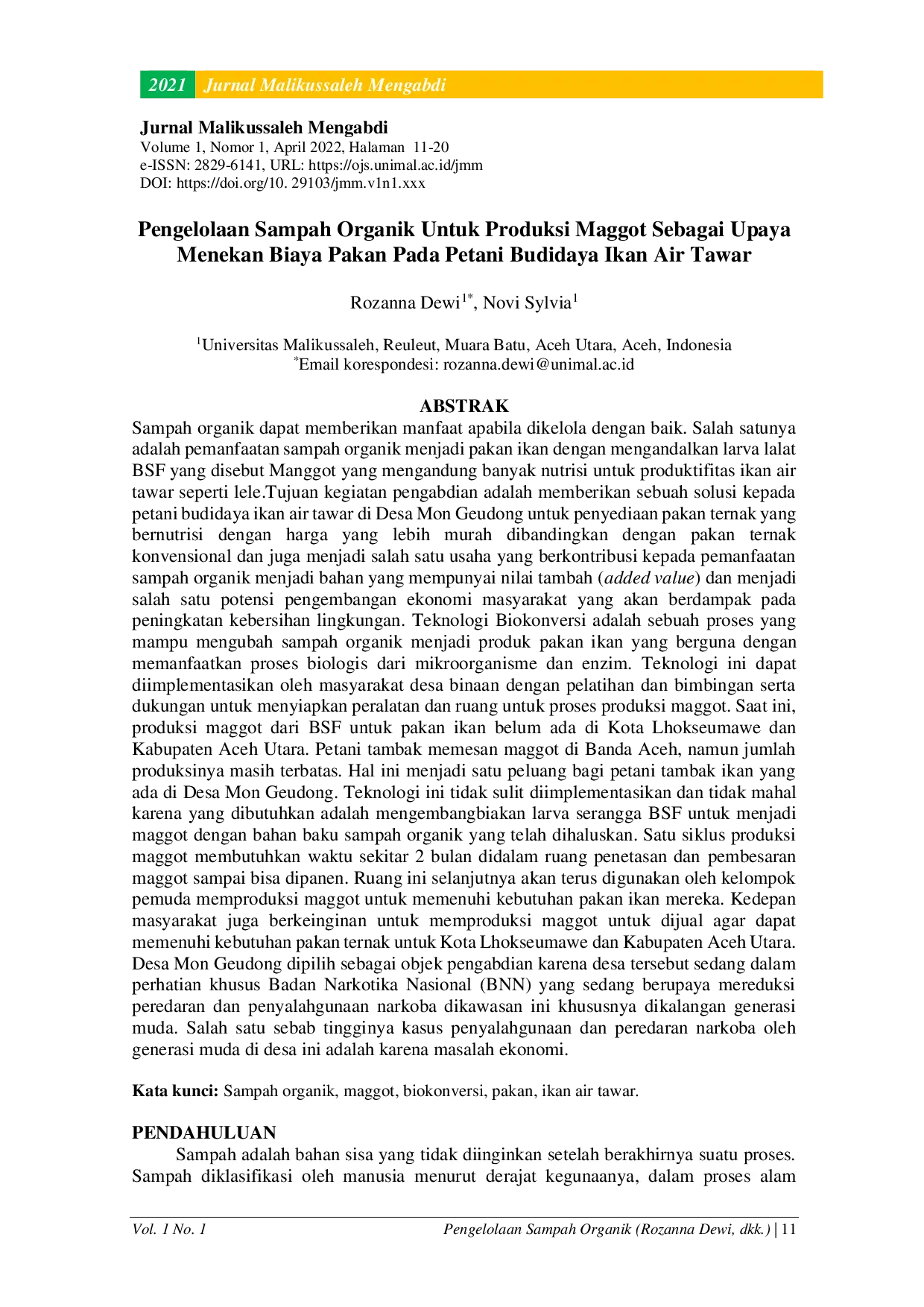 JURIS Pengelolaan Sampah Organik Untuk Produksi Maggot Sebagai Upaya Menekan Biaya Pakan Pada Petani Budidaya Ikan Air Tawar