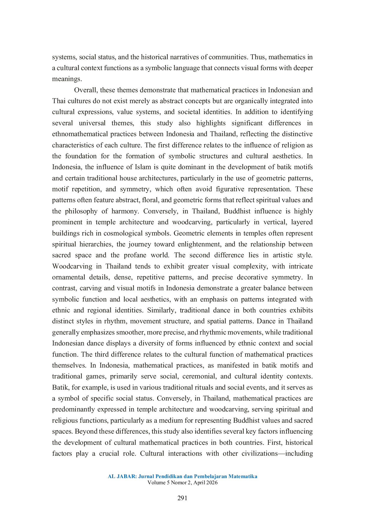 JURIS Cross Cultural Ethnomathematics in Southeast Asia Mathematical Practices Embedded in Indonesian and Thai Cultural Phenomena
