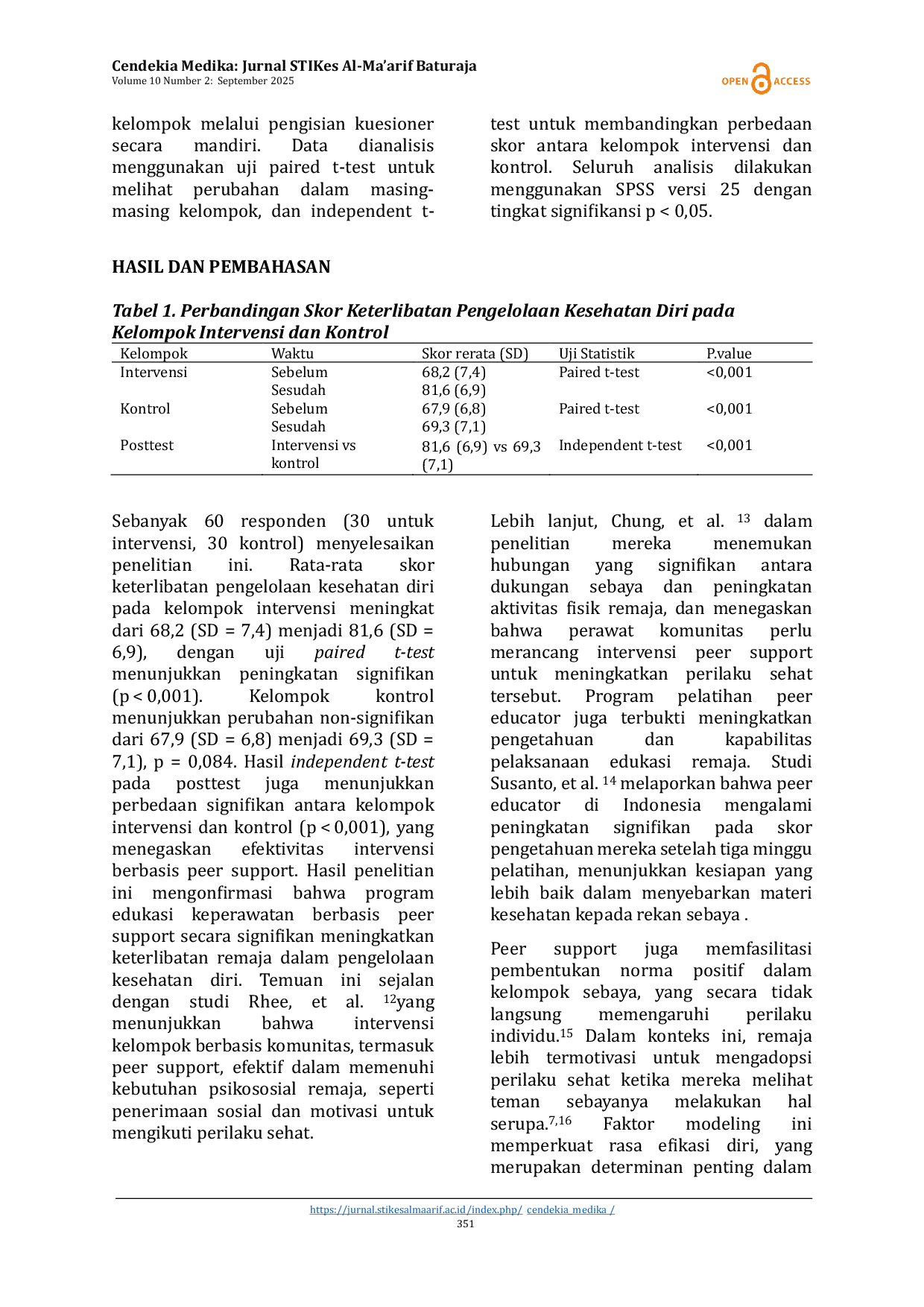 JURIS The Effect of a Peer Support Based Nursing Education Program on Adolescent Engagement in Health Self Management