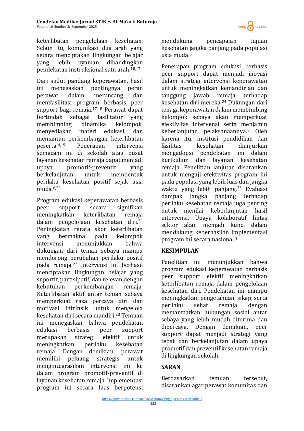 JURIS The Effect of a Peer Support Based Nursing Education Program on Adolescent Engagement in Health Self Management