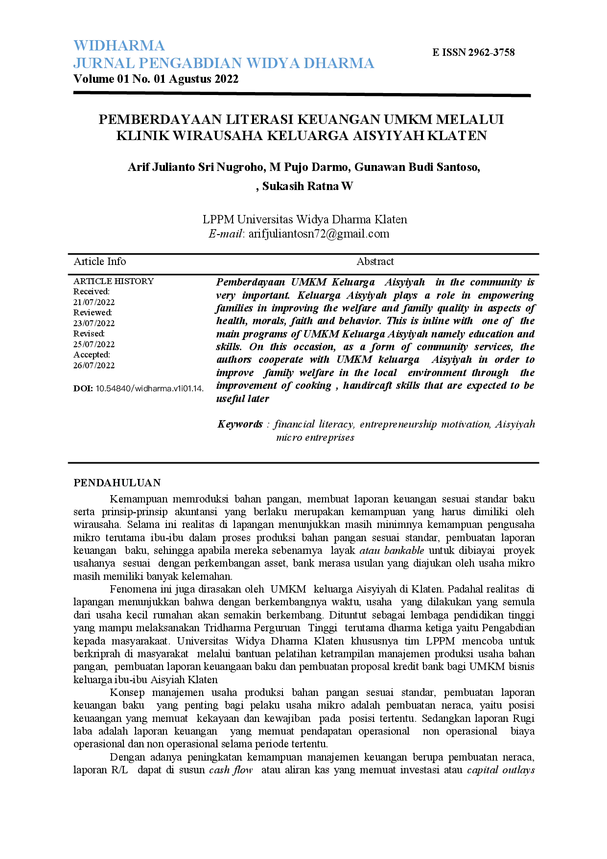 juris Pemberdayaan Literasi Keuangan Umkm Melalui Klinik Wirausaha Keluarga Aisyiyah Klaten