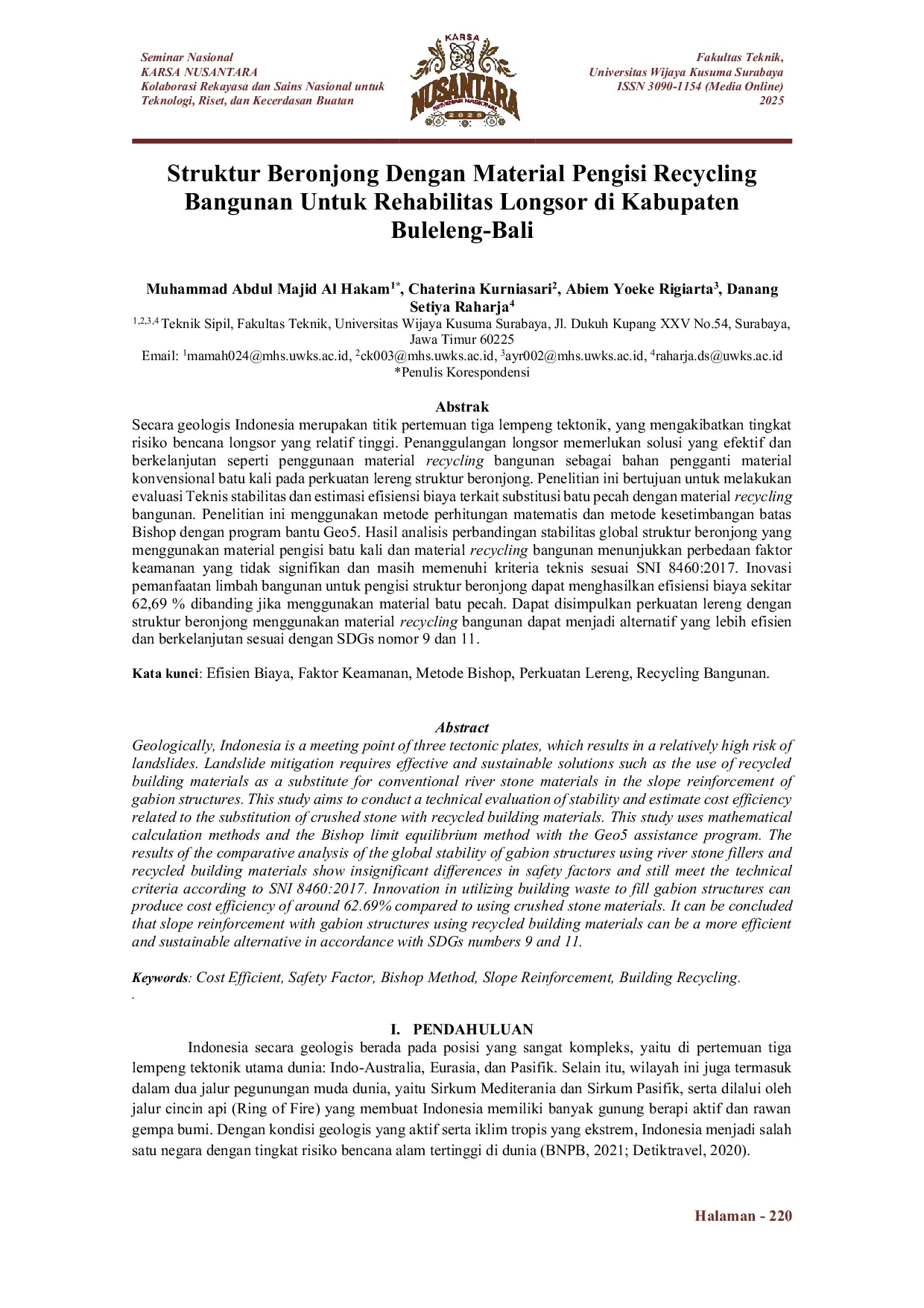 JURIS Struktur Beronjong Dengan Material Pengisi Recycling Bangunan Untuk Rehabilitas Longsor di Kabupaten Buleleng Bali