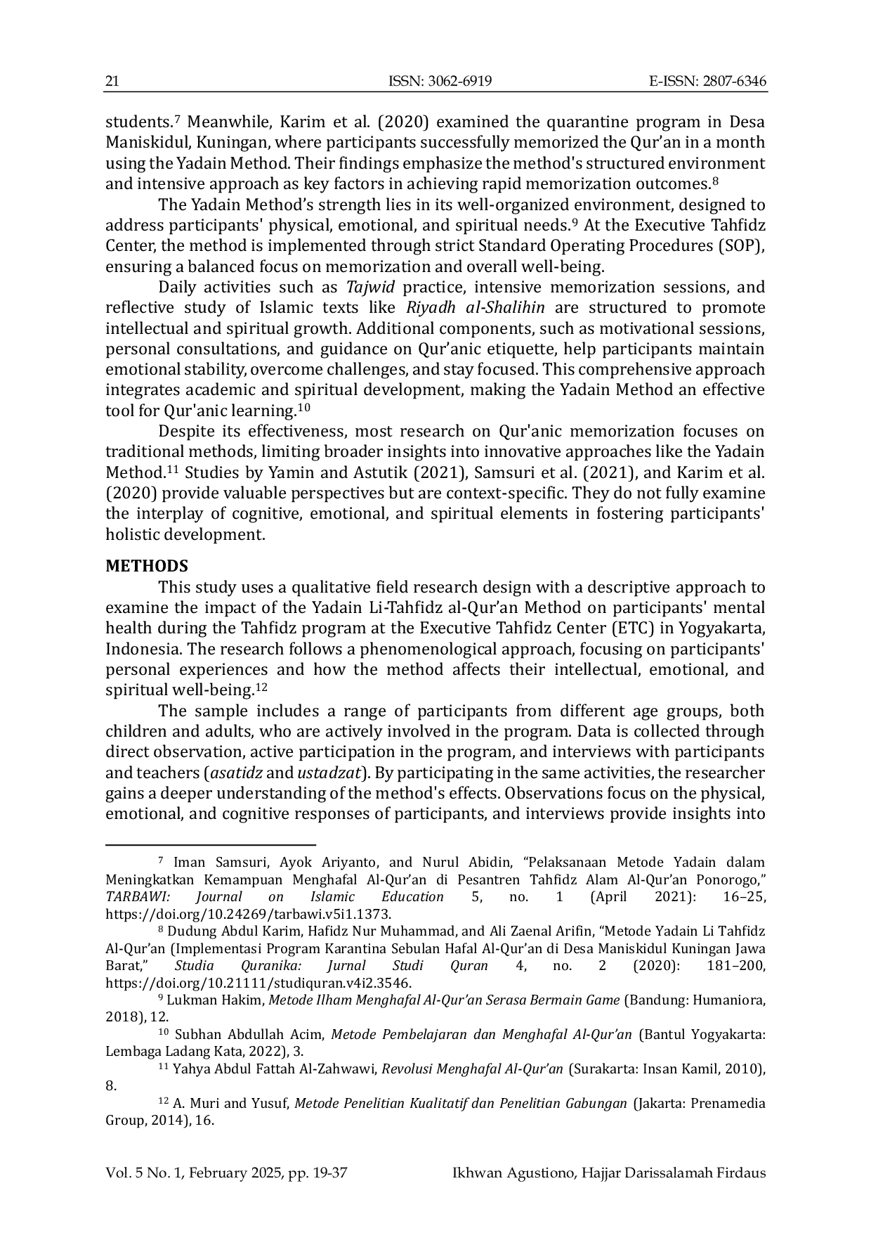 JURIS Cognitive and Spiritual Approaches To Qur anic Memorization A Study of The Yadain Method in Yogyakarta