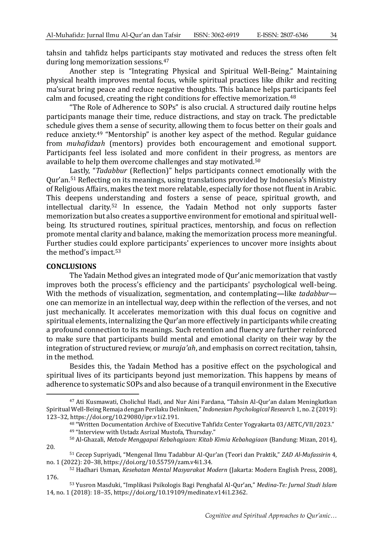 JURIS Cognitive and Spiritual Approaches To Qur anic Memorization A Study of The Yadain Method in Yogyakarta