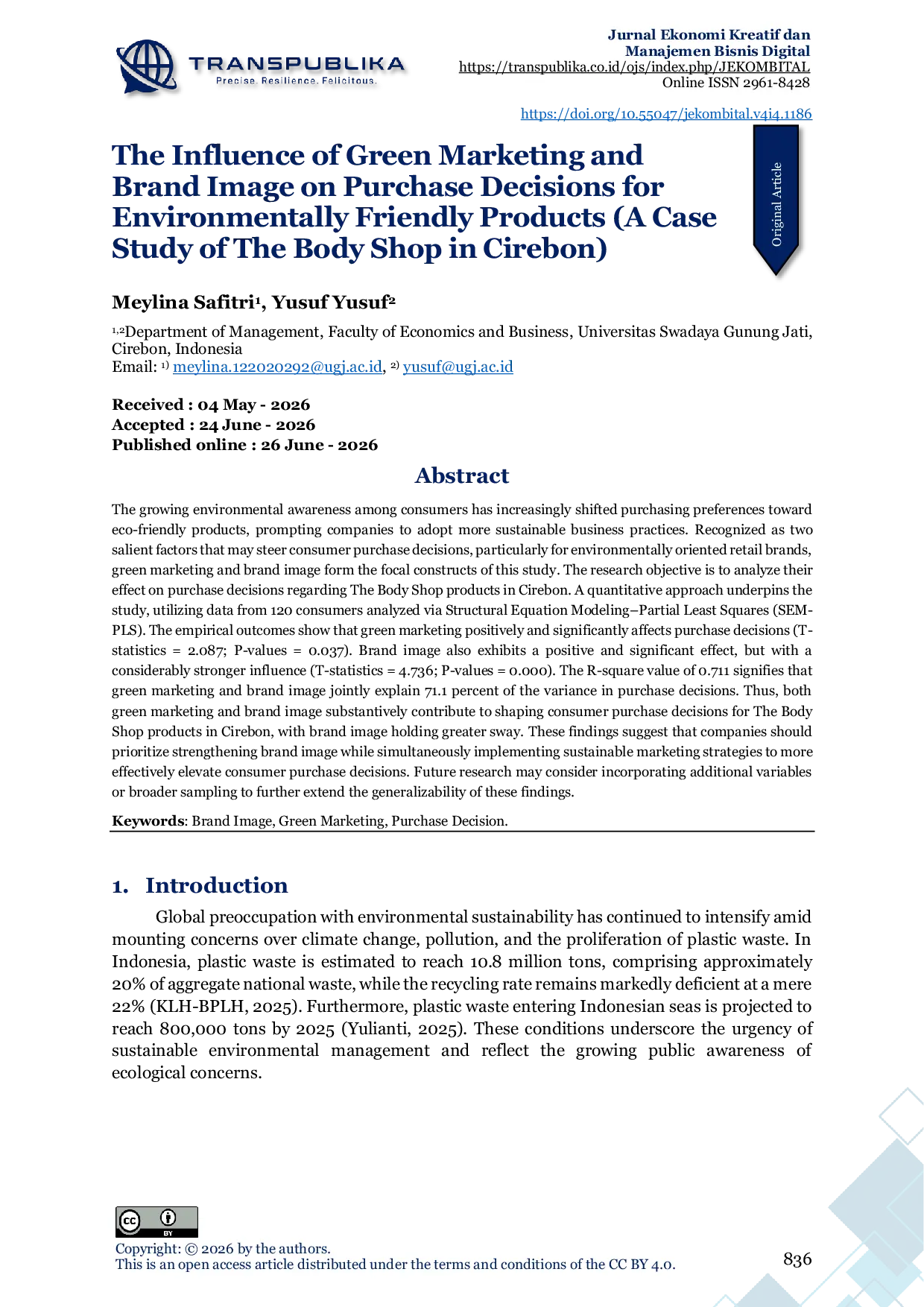 JURIS The Influence of Green Marketing and Brand Image on Purchase Decisions for Environmentally Friendly Products A Case Study of The Body Shop in Cirebon