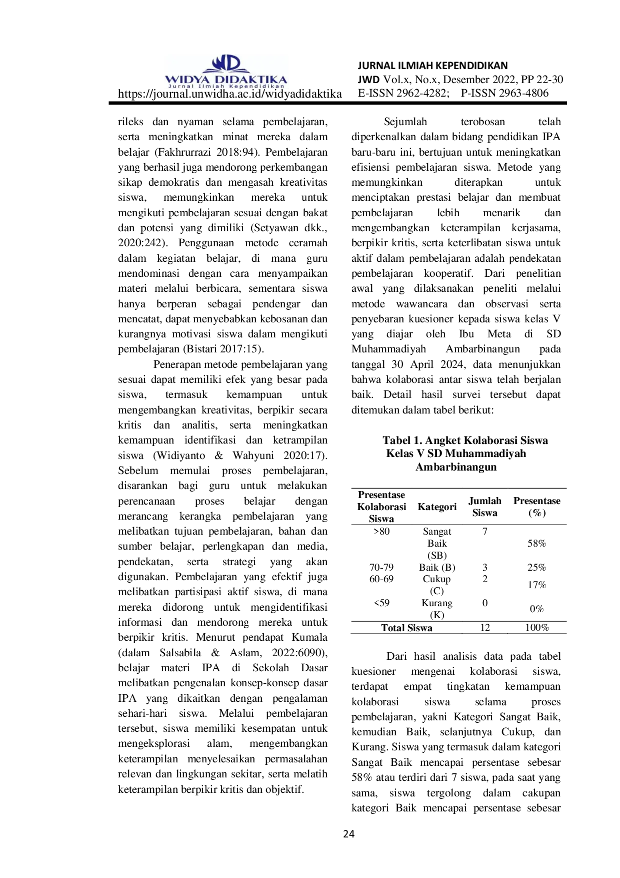 JURIS Analisis Kolaborasi Siswa Kelas V SD Melalui Model Pembelajaran Think Pair Share