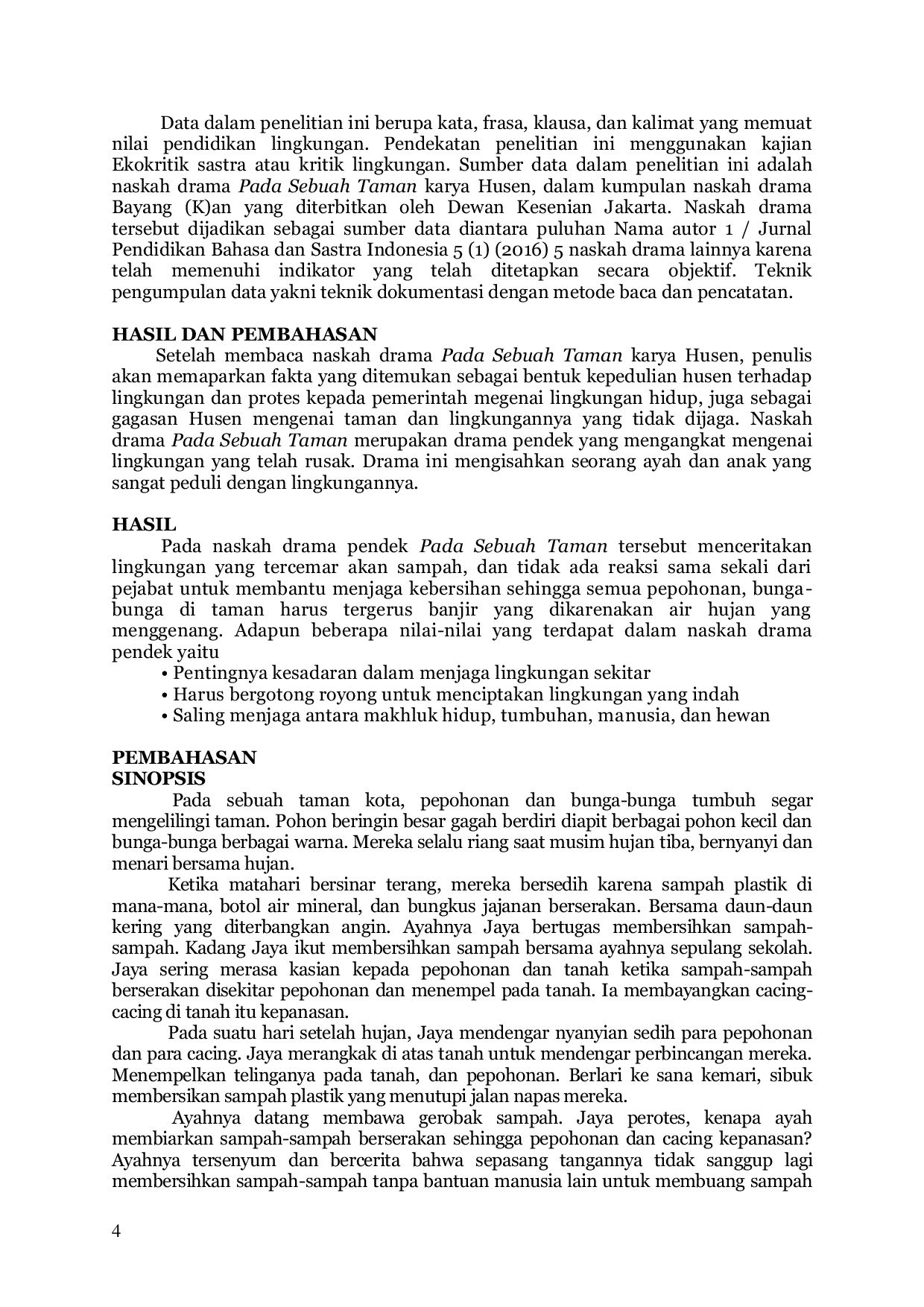 JURIS Nilai Pendidikan Lingkungan Dalam Naskah Drama Pada Sebuah Taman Karya Husen Kajian Ekokritik Sastra