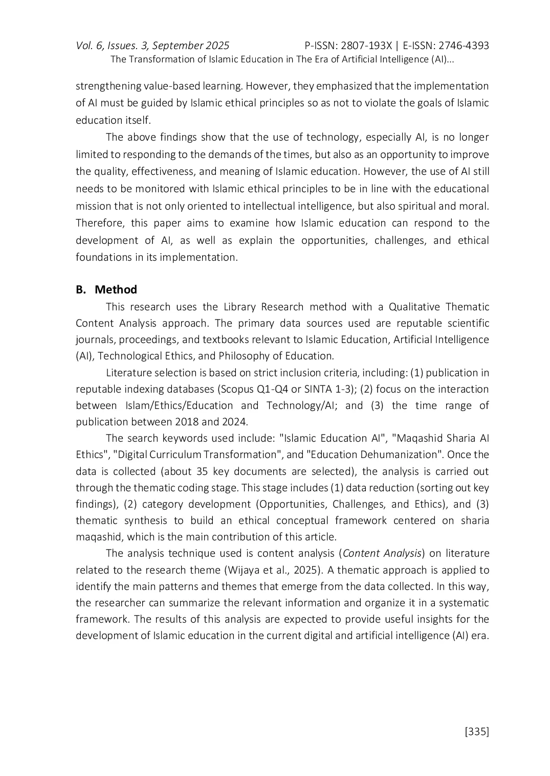 JURIS The Transformation of Islamic Education in The Era of Artificial Intelligence AI