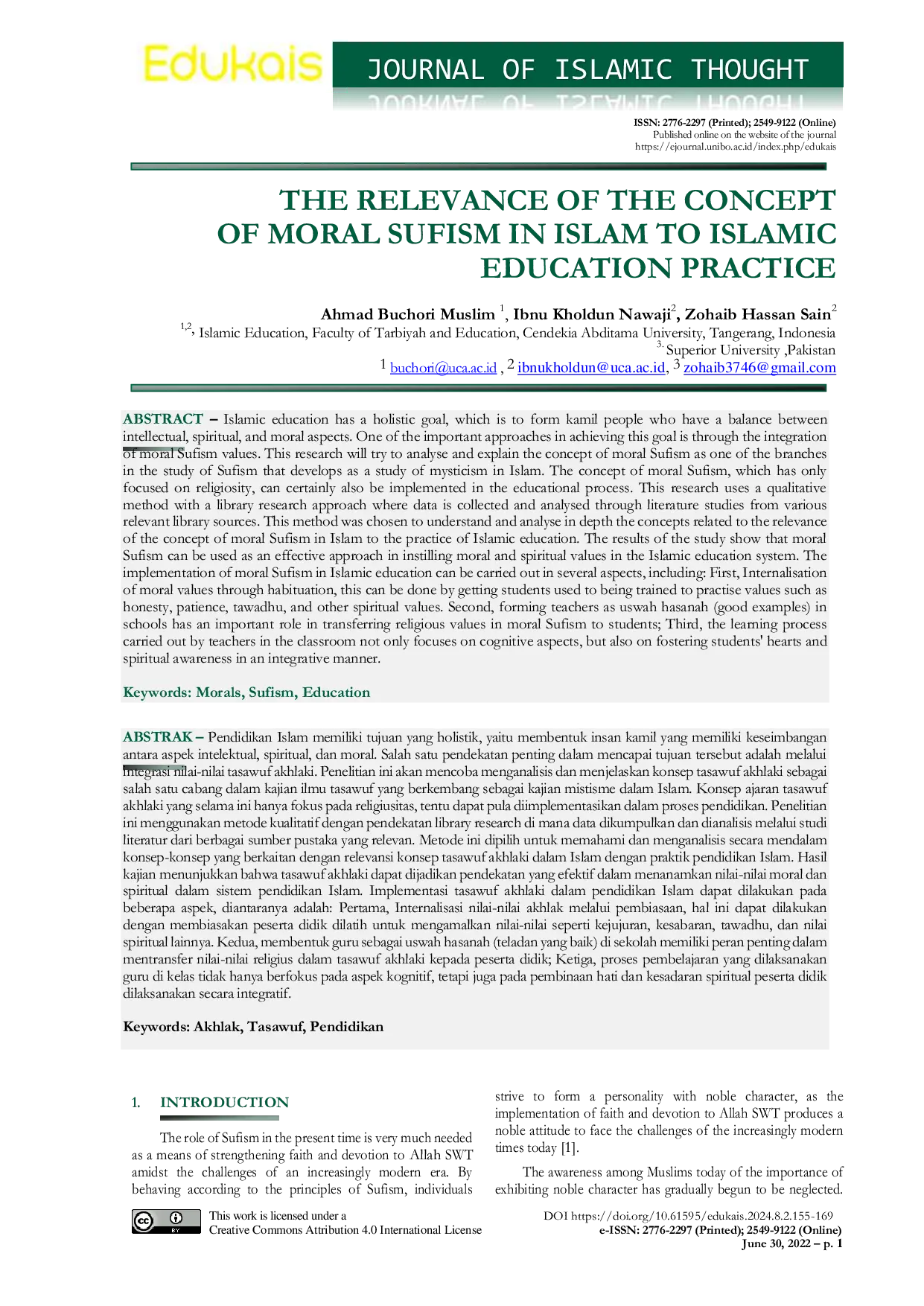 JURIS The Relevance of The Concept of Moral Sufism In Islam to Islamic Education Practice