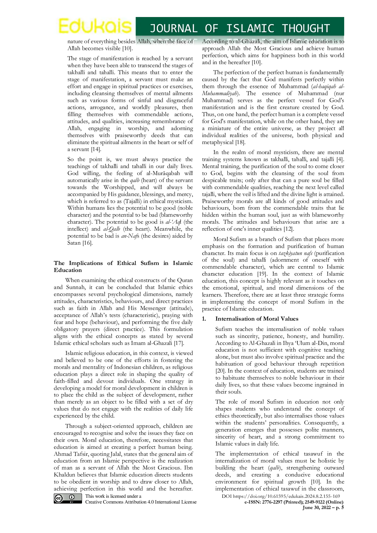 JURIS The Relevance of The Concept of Moral Sufism In Islam to Islamic Education Practice