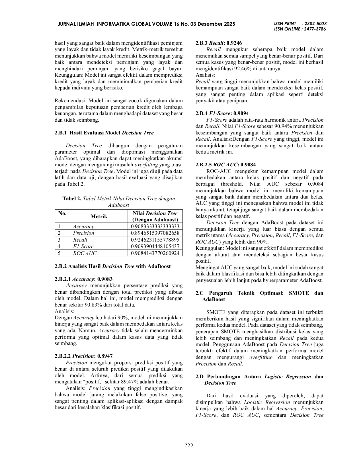 JURIS Optimalisasi Model Credit Scoring Menggunakan Algoritma Logistic Regression Dan Decision Tree