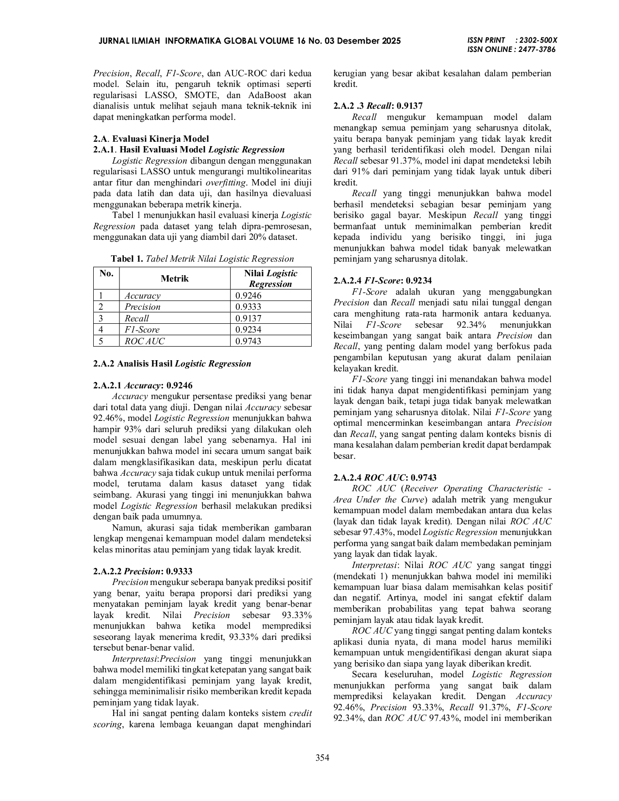 JURIS Optimalisasi Model Credit Scoring Menggunakan Algoritma Logistic Regression Dan Decision Tree