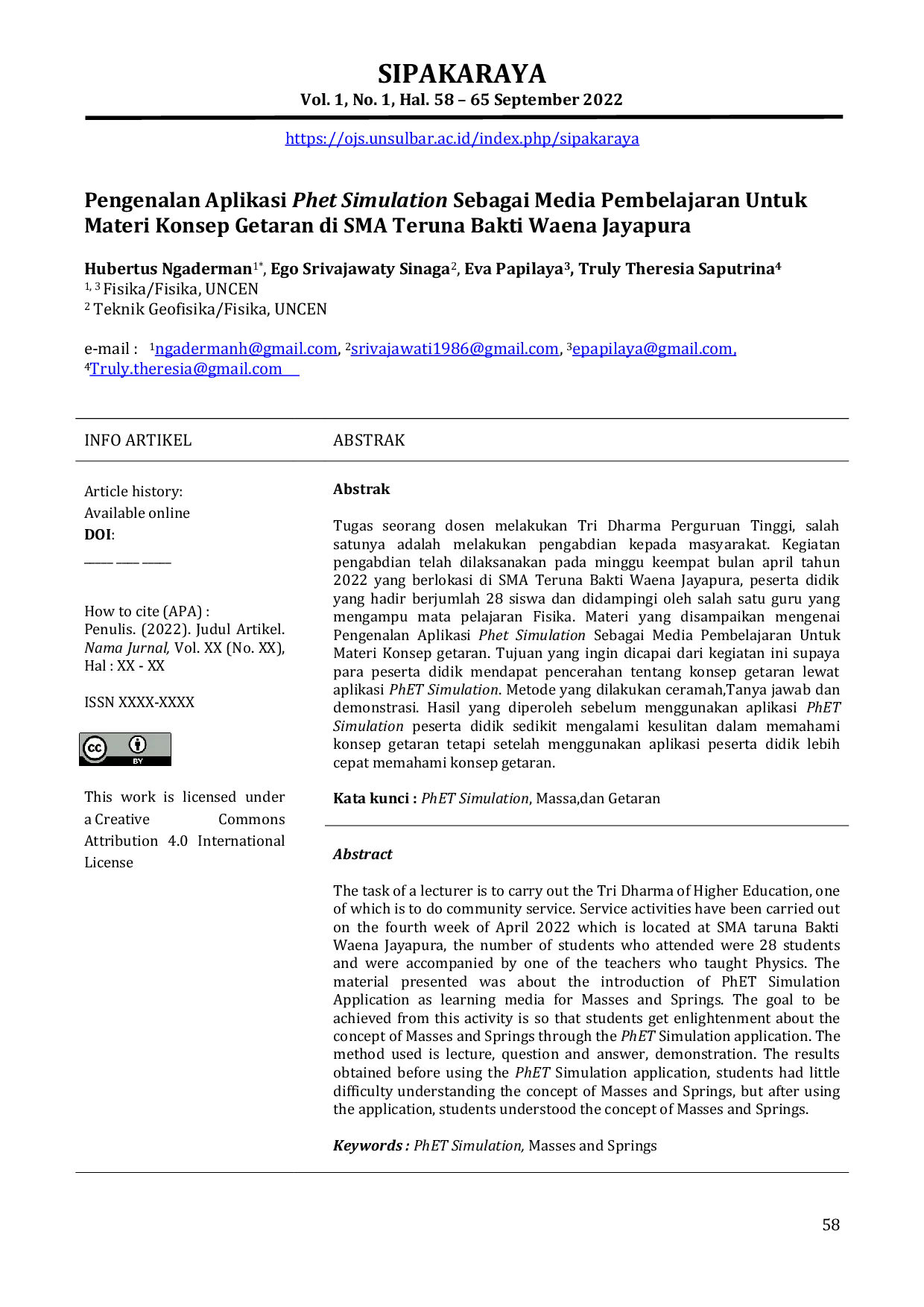JURIS Pengenalan Aplikasi Phet Simulation Sebagai Media Pembelajaran Untuk Materi Konsep Getaran di SMA Teruna Bakti Waena Jayapura