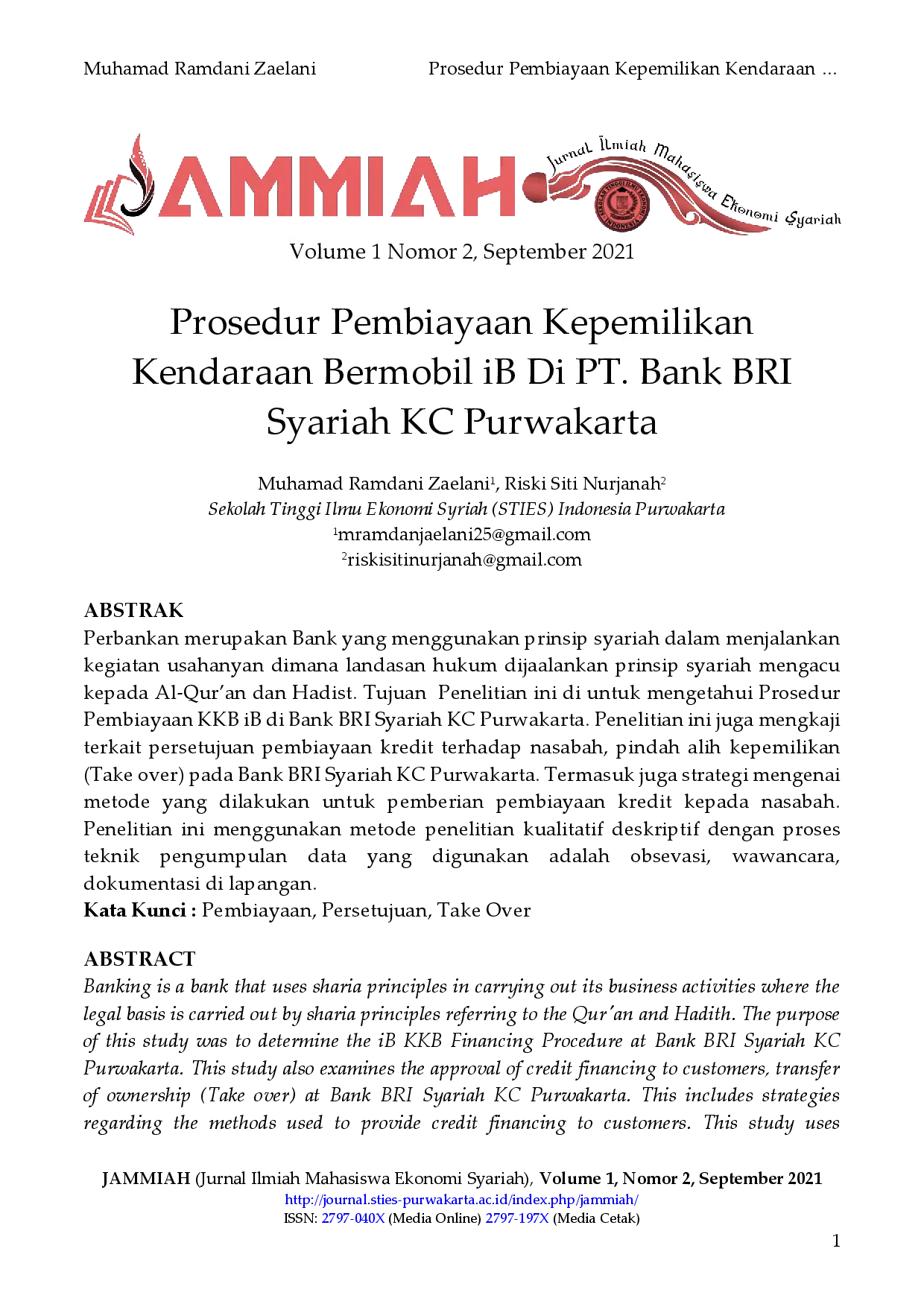 juris Prosedur Pembiayaan Kepemilikan Kendaraan Bermobil iB Di PT Bank BRI Syariah KC Purwakarta