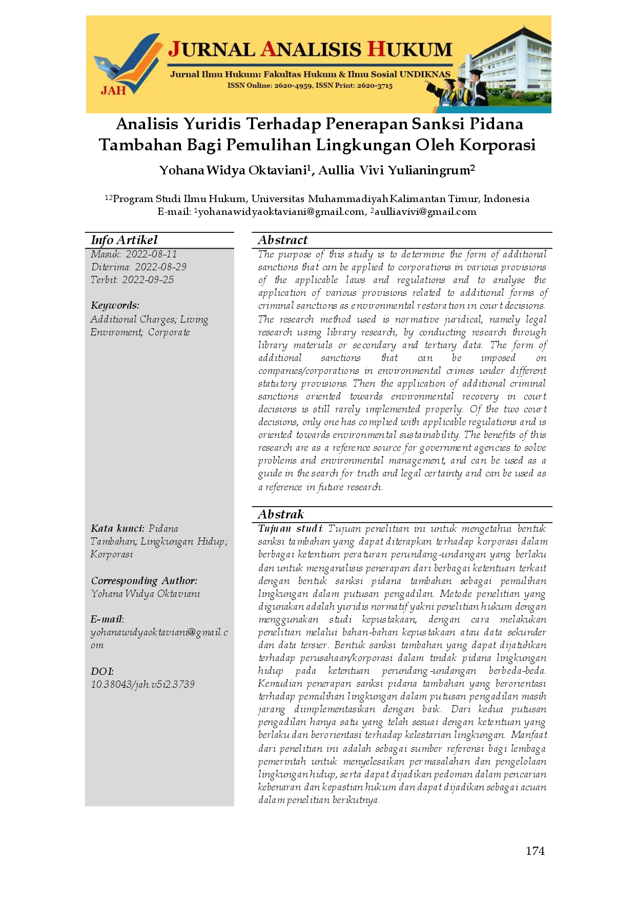 juris Analisis Yuridis Terhadap Penerapan Sanksi Pidana Tambahan Bagi Pemulihan Lingkungan Oleh Korporasi