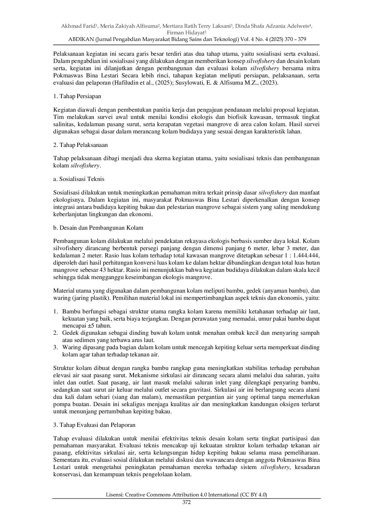 JURIS Integrasi Konservasi dan Ekonomi Pembuatan Kolam Silvofishery Kepiting Bakau Bersama Pokmaswas Bina Lestari di Ekowisata Mangrove Lembung