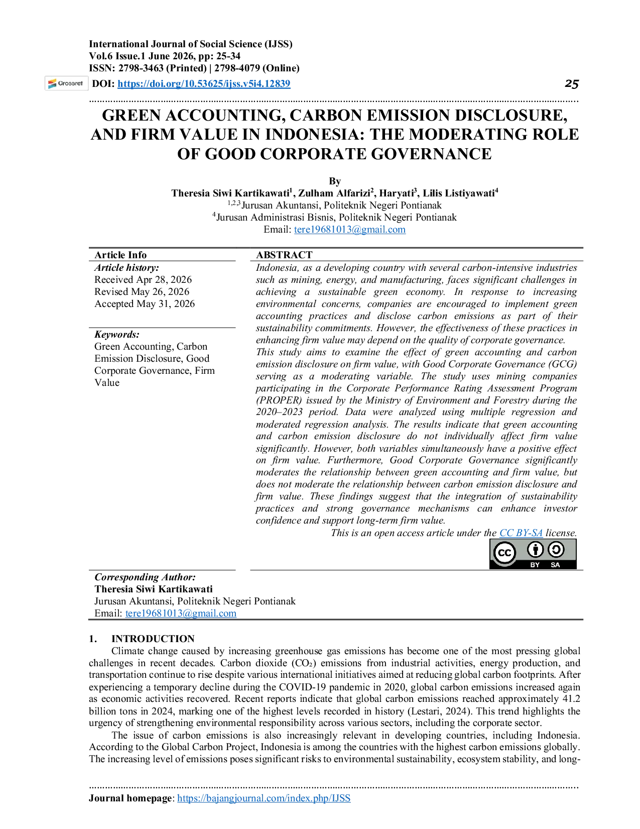 JURIS Green Accounting Carbon Emission Disclosure and Firm Value in Indonesia The Moderating Role of Good Corporate Governance