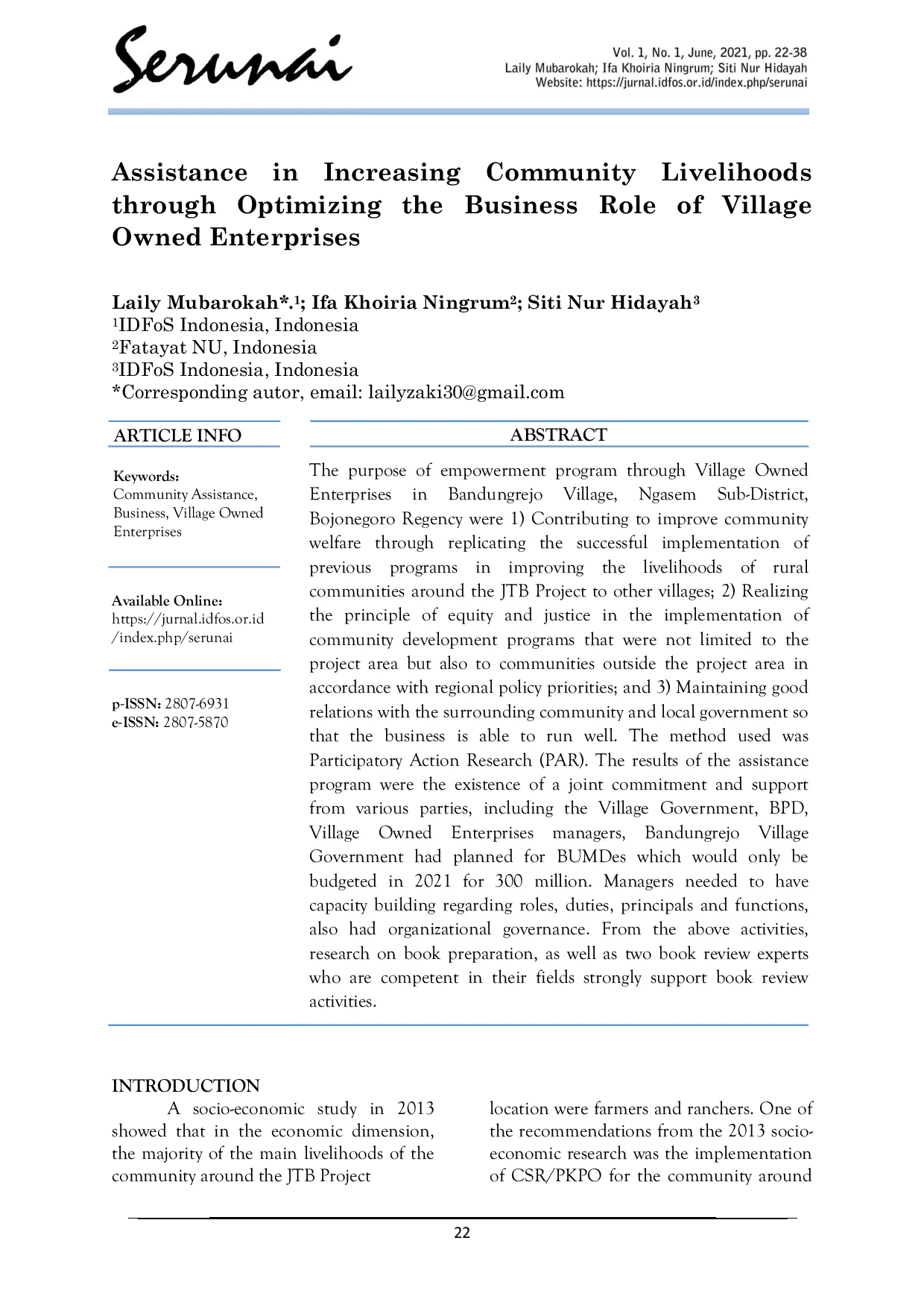JURIS Assistance in Increasing Community Livelihoods through Optimizing the Business Role of Village Owned Enterprises