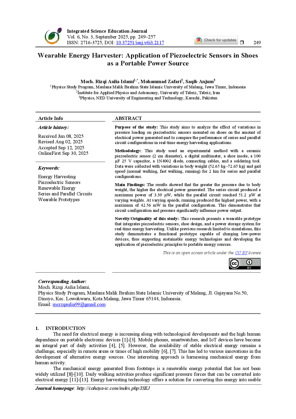 juris Wearable Energy Harvester Application of Piezoelectric Sensors in Shoes as a Portable Power Source