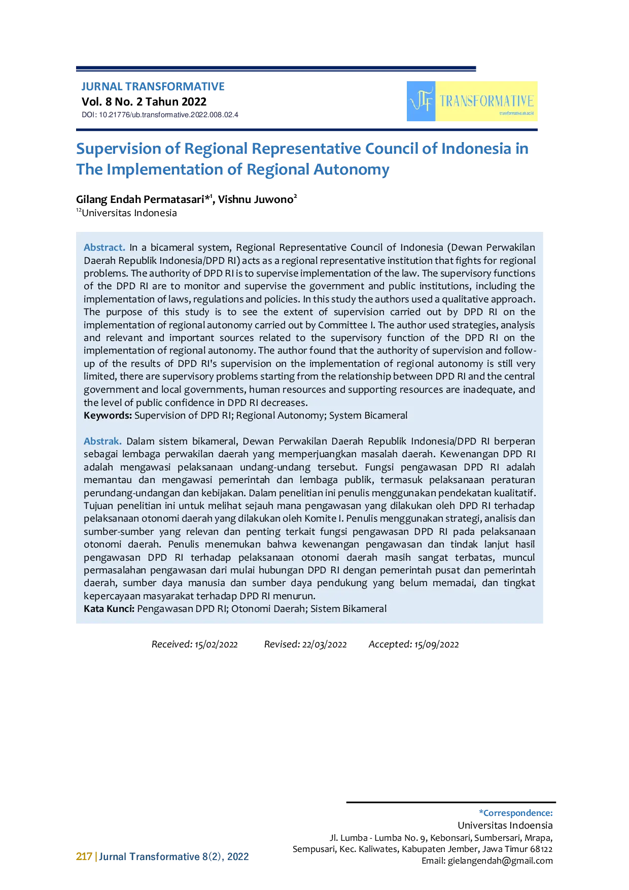 JURIS Supervision of DPD RI in The Implementation of Regional Autonomy
