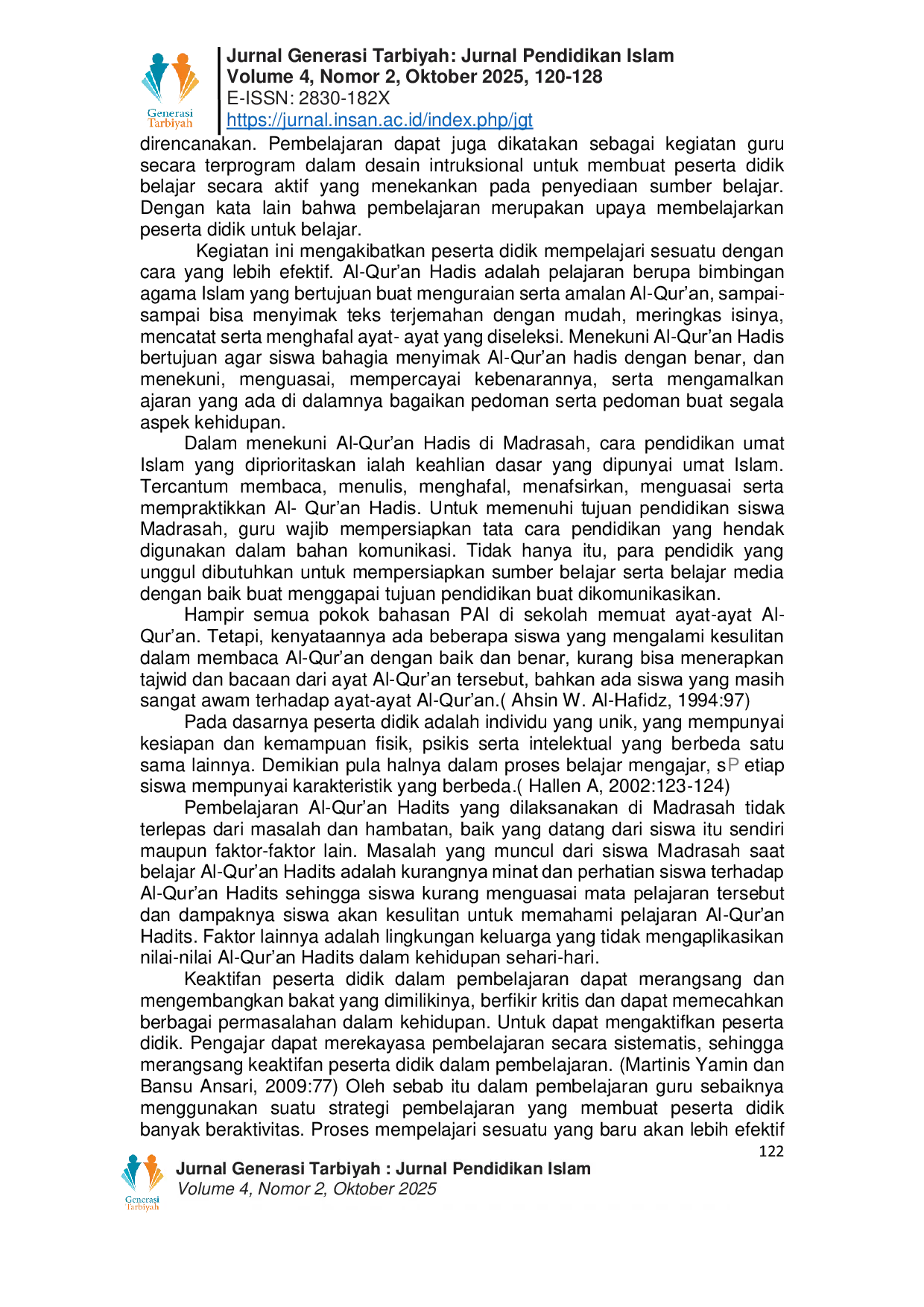 JURIS Upaya Mengatasi Problematika Pembelajaran Al Quran Hadist pada Madrasah dengan Metode Peta Konsep