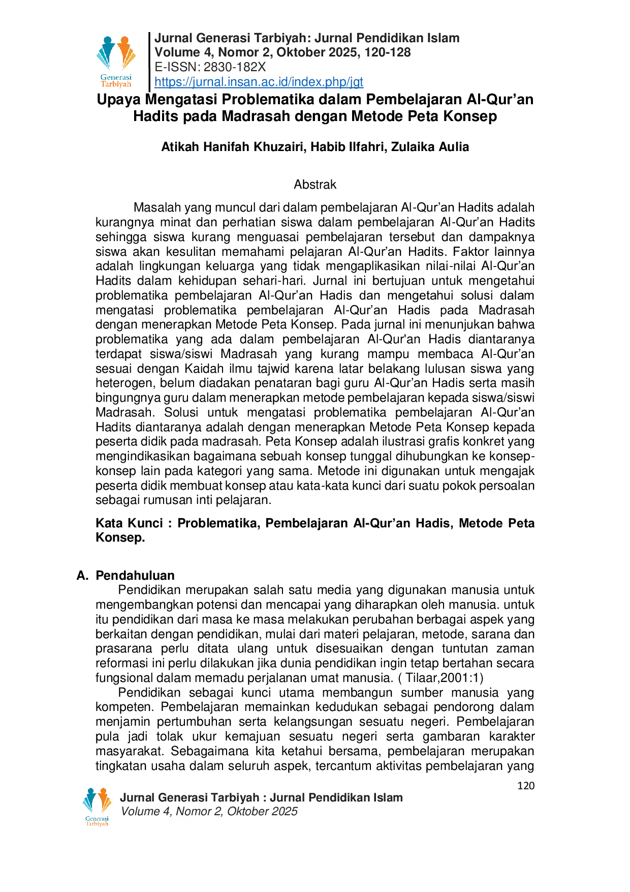 JURIS Upaya Mengatasi Problematika Pembelajaran Al Quran Hadist pada Madrasah dengan Metode Peta Konsep