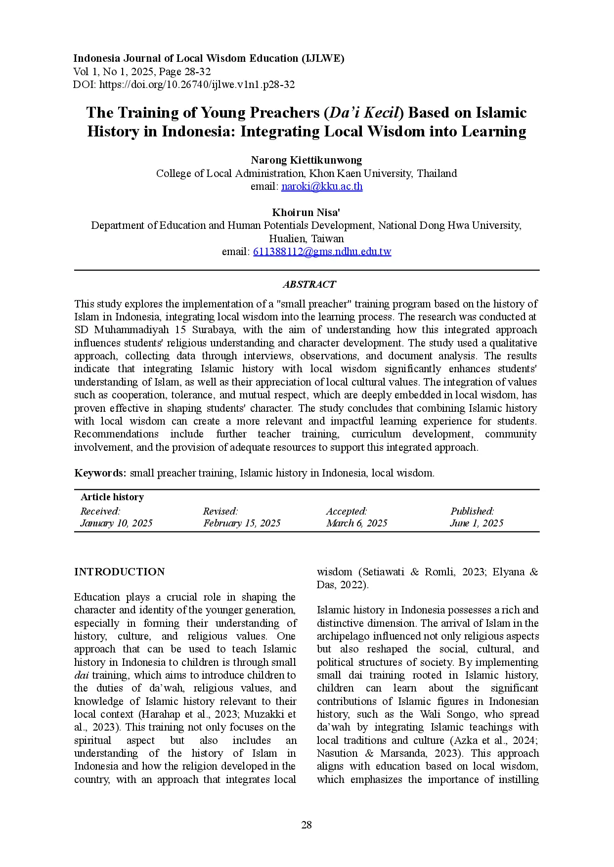 juris The Training of Young Preachers Da i Kecil Based on Islamic History in Indonesia Integrating Local Wisdom into Learning
