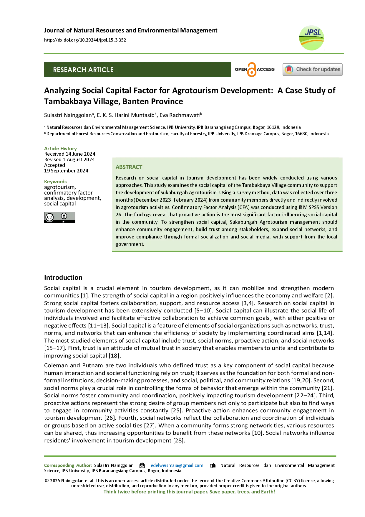 juris Analyzing Social Capital Factor For Agrotourism Development A Case Study Of Tambakbaya Village Banten Province