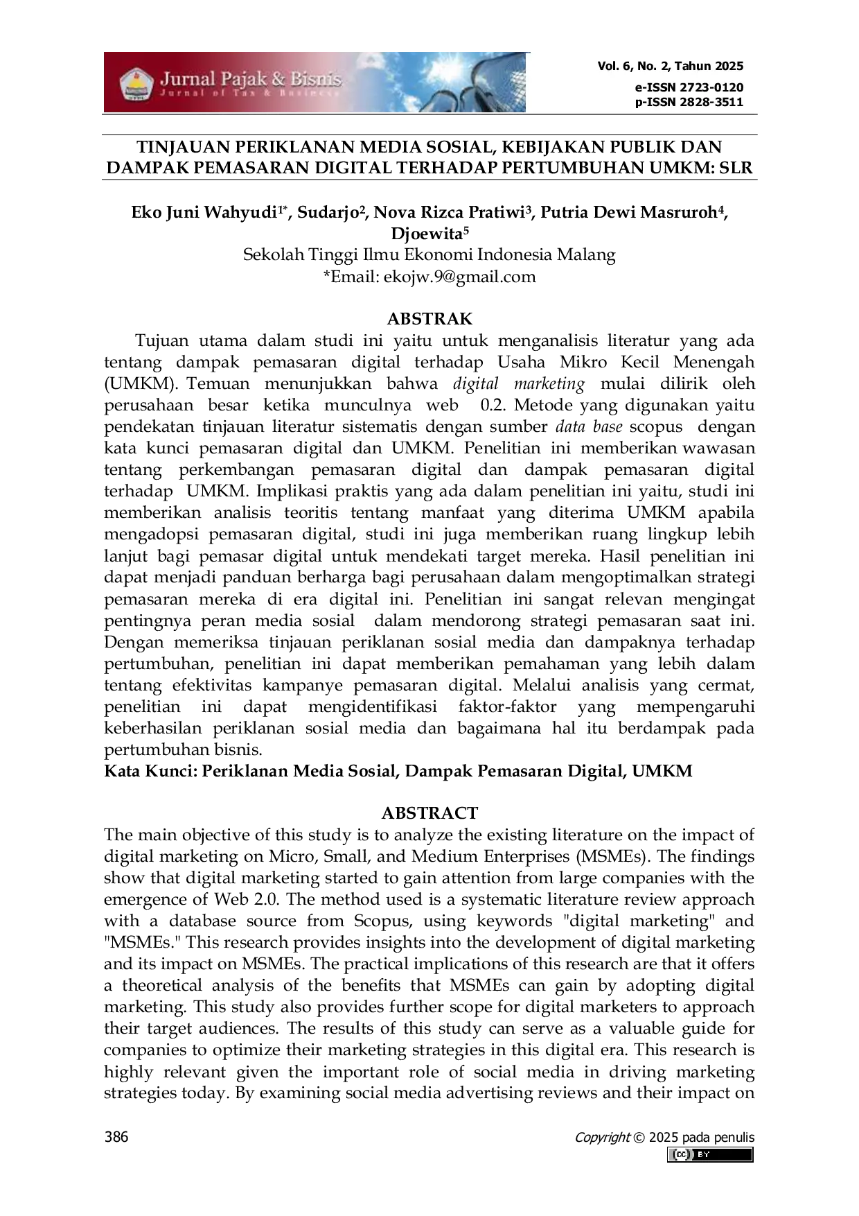 JURIS Tinjauan Periklanan Media Sosial Kebijakan Publik Dan Dampak Pemasaran Digital Terhadap Pertumbuhan UMKM SLR