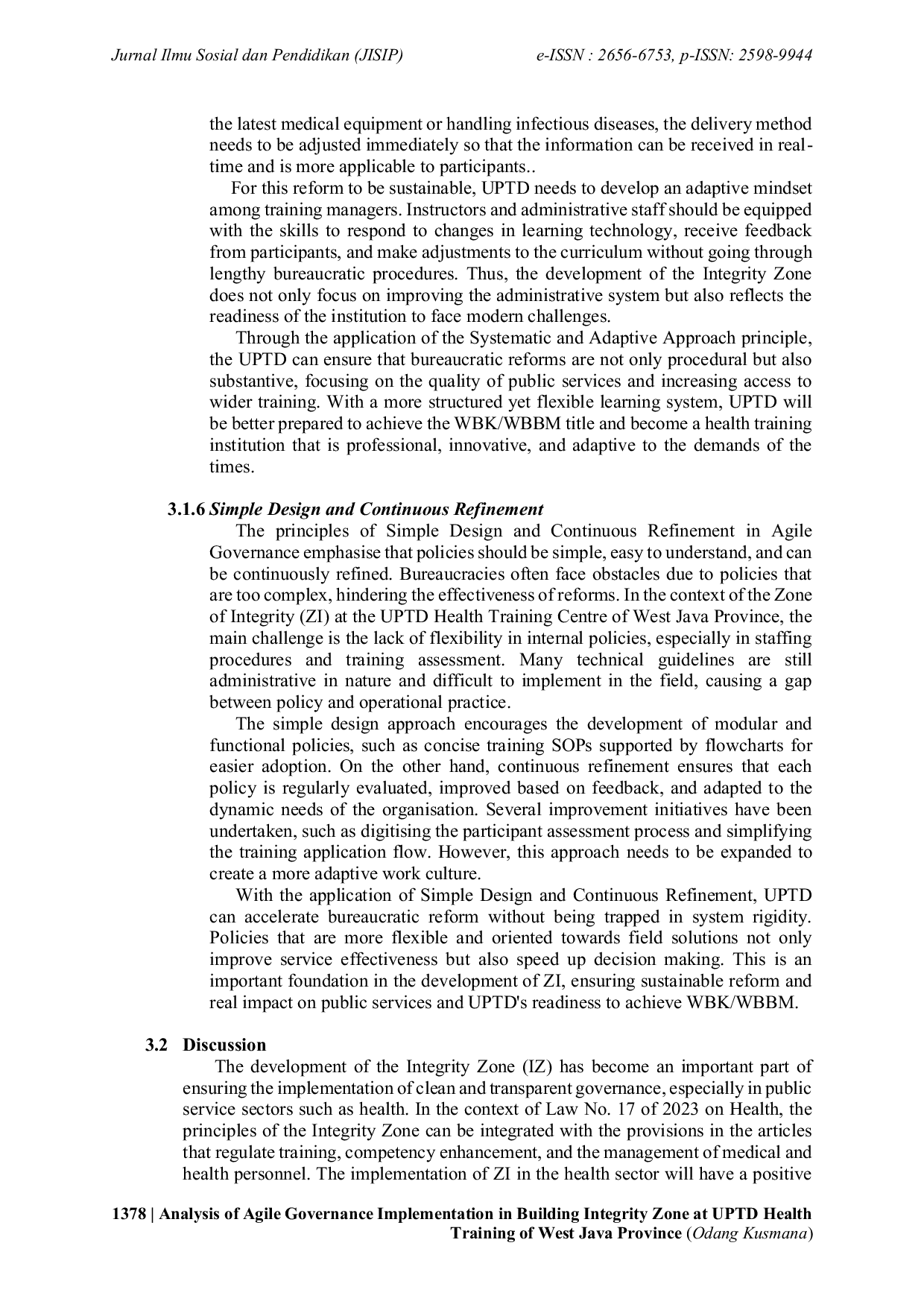 JURIS Analysis of Agile Governance Implementation in Building Integrity Zone at UPTD Health Training of West Java Province