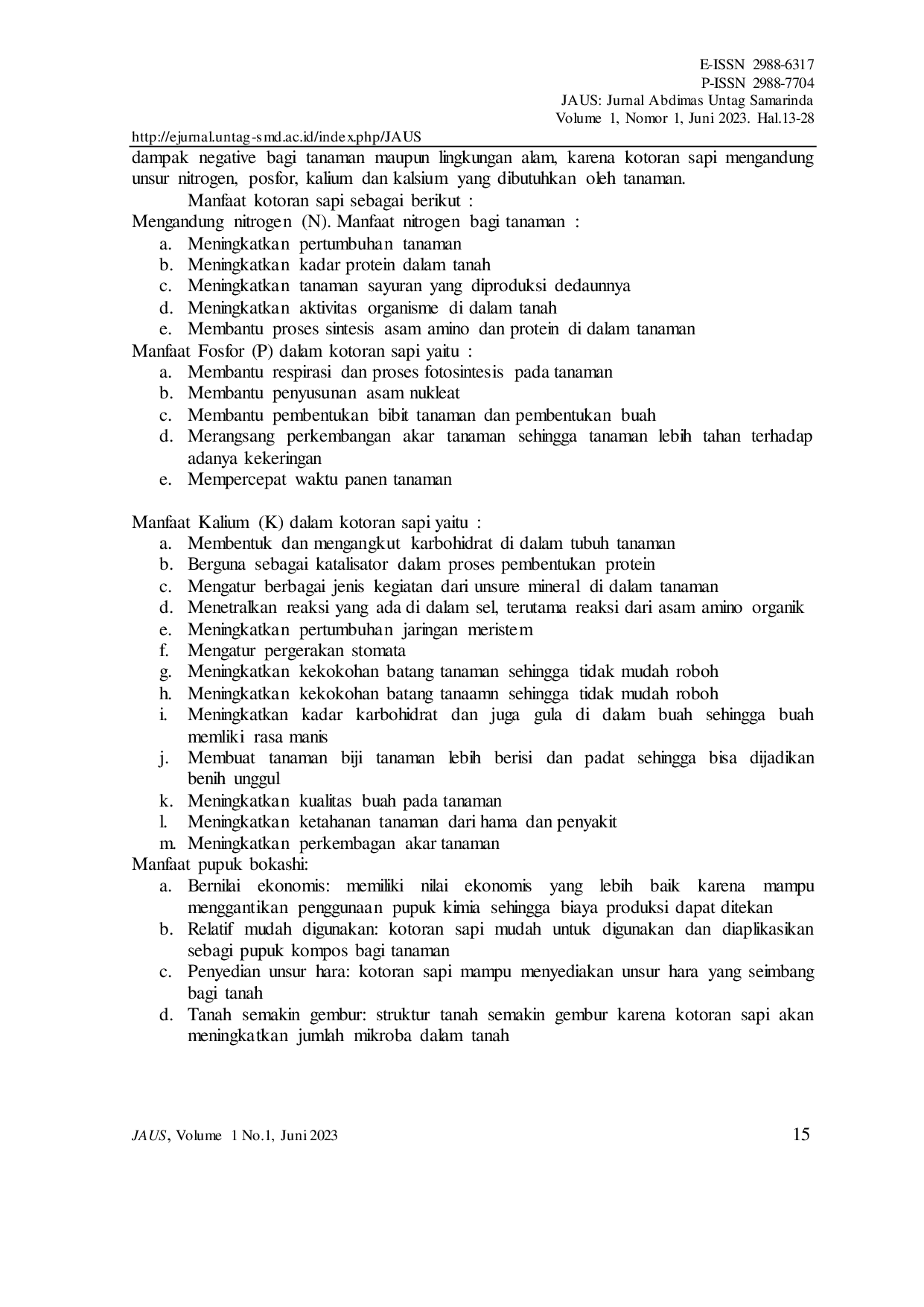 JURIS Pembuatan Nutrisi Organik Tanaman Not Bokashi Di Kelompok Tani Krida Karya Utama Lempake Jaya Samarinda Utara