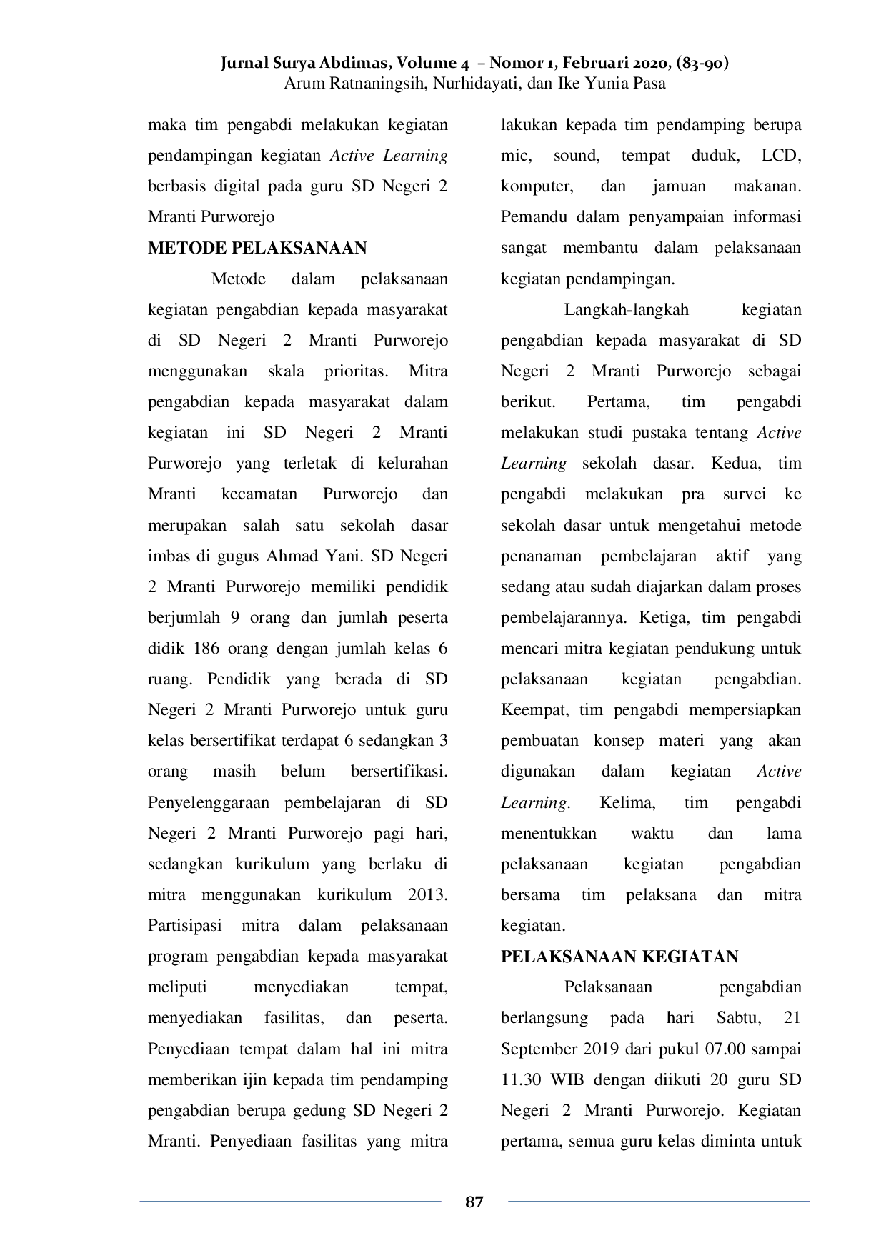 JURIS Pendampingan Kegiatan Active Learning Berbasis Digital di SD N 2 Mranti Purworejo