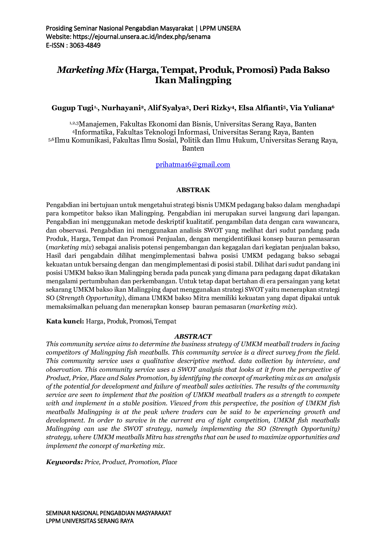 JURIS Marketing Mix Harga Tempat Produk Promosi Pada Bakso Ikan Malingping