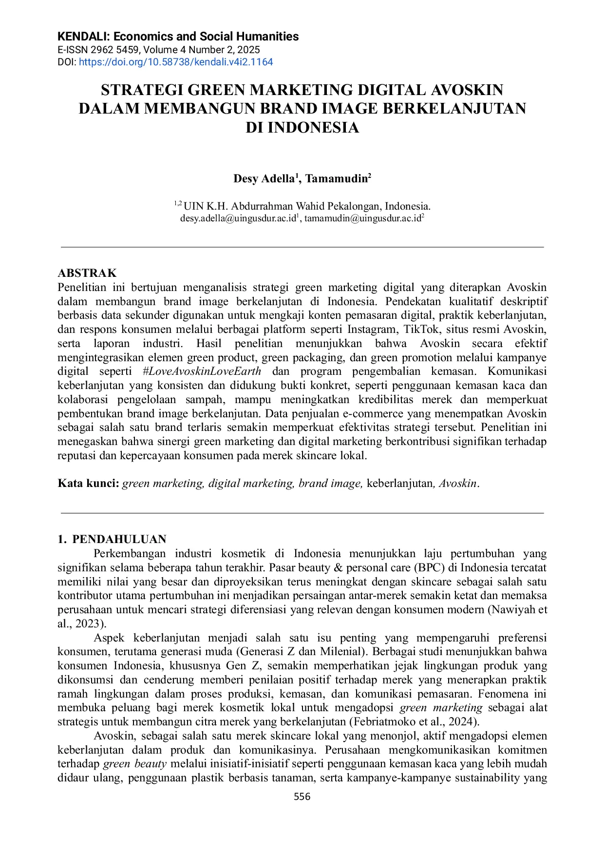 JURIS Strategi Green Marketing Digital Avoskin Dalam Membangun Brand Image Berkelanjutan Di Indonesia