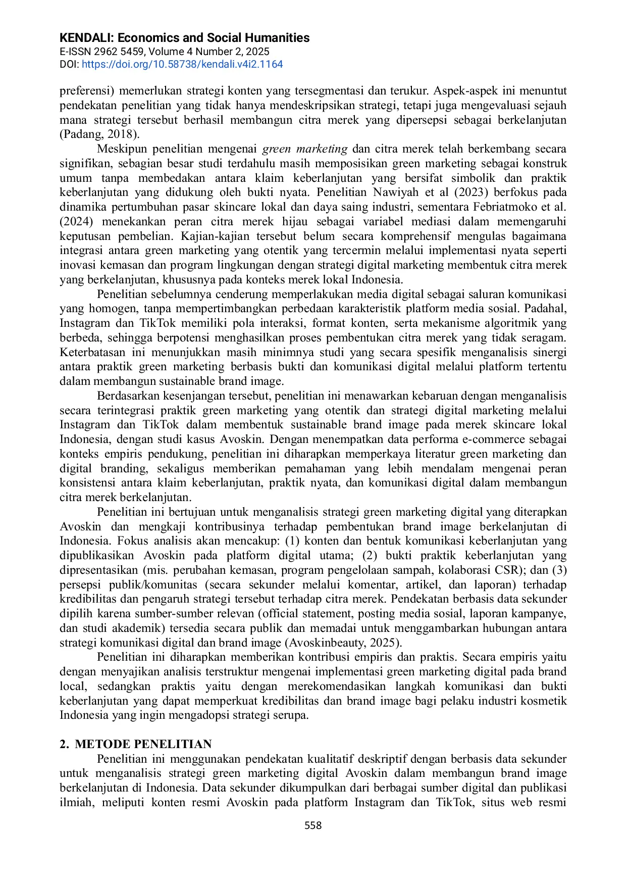 JURIS Strategi Green Marketing Digital Avoskin Dalam Membangun Brand Image Berkelanjutan Di Indonesia